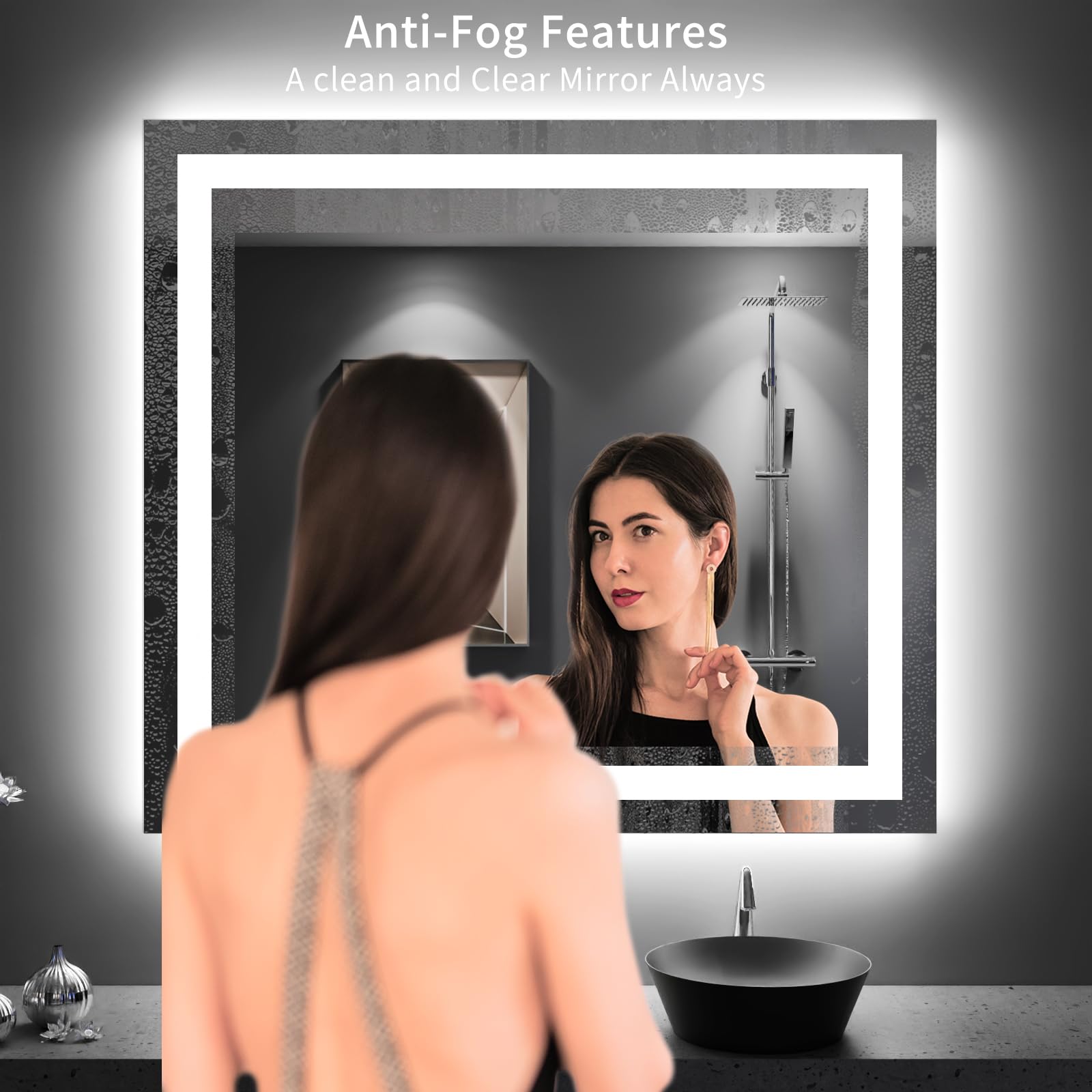 Loaao 40''X36'' Led Bathroom Mirror With Lights, Anti-Fog, Dimmable, Backlit + Front Lit, Lighted Bathroom Vanity Mirror For Wal