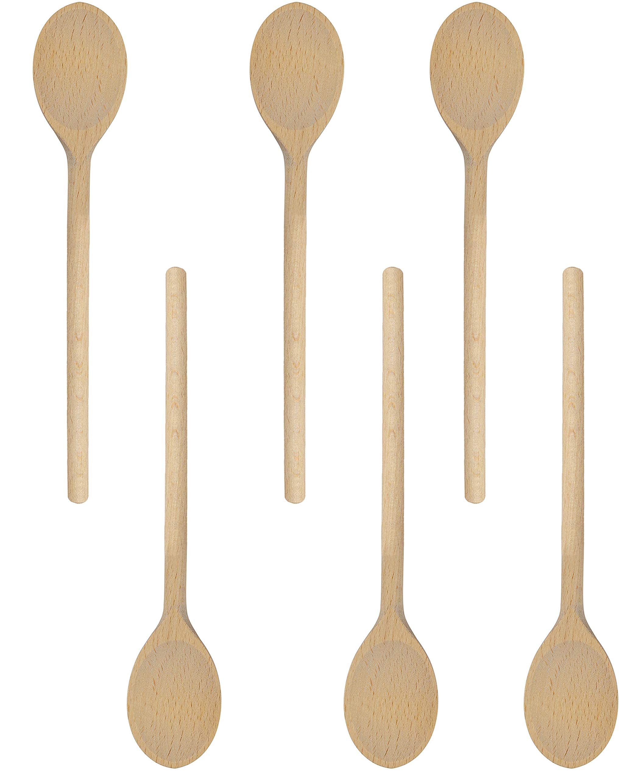 12 Inch Long Wooden Spoon Set By Bicb | Natural Beechwood Mixing Spoons For Baking, Cooking & Stirring | Set Of 6 Long Wooden Sp