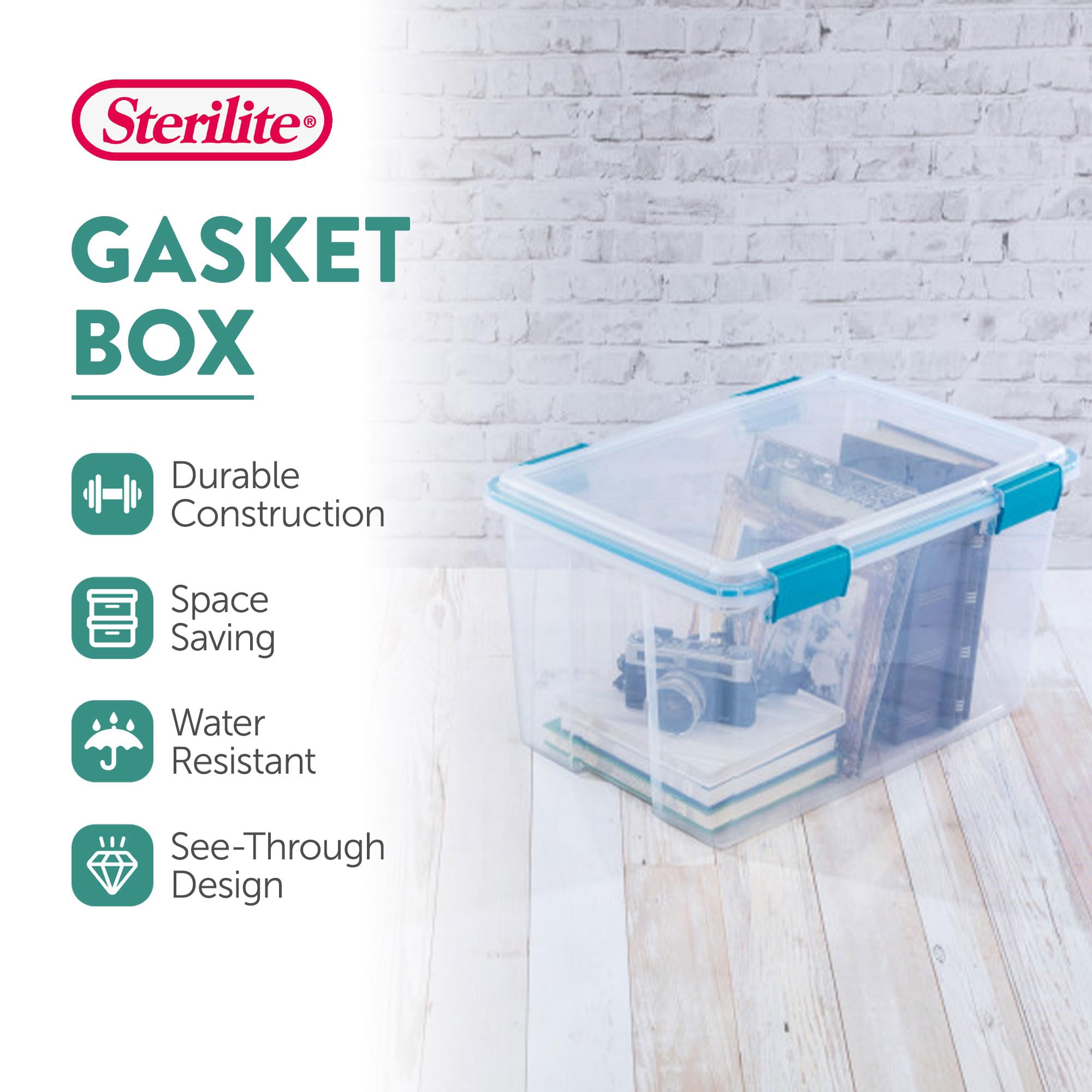Sterilite 12-Pack Gasket Box, Plastic Storage Bins With Latching Lids, 54 Quart
