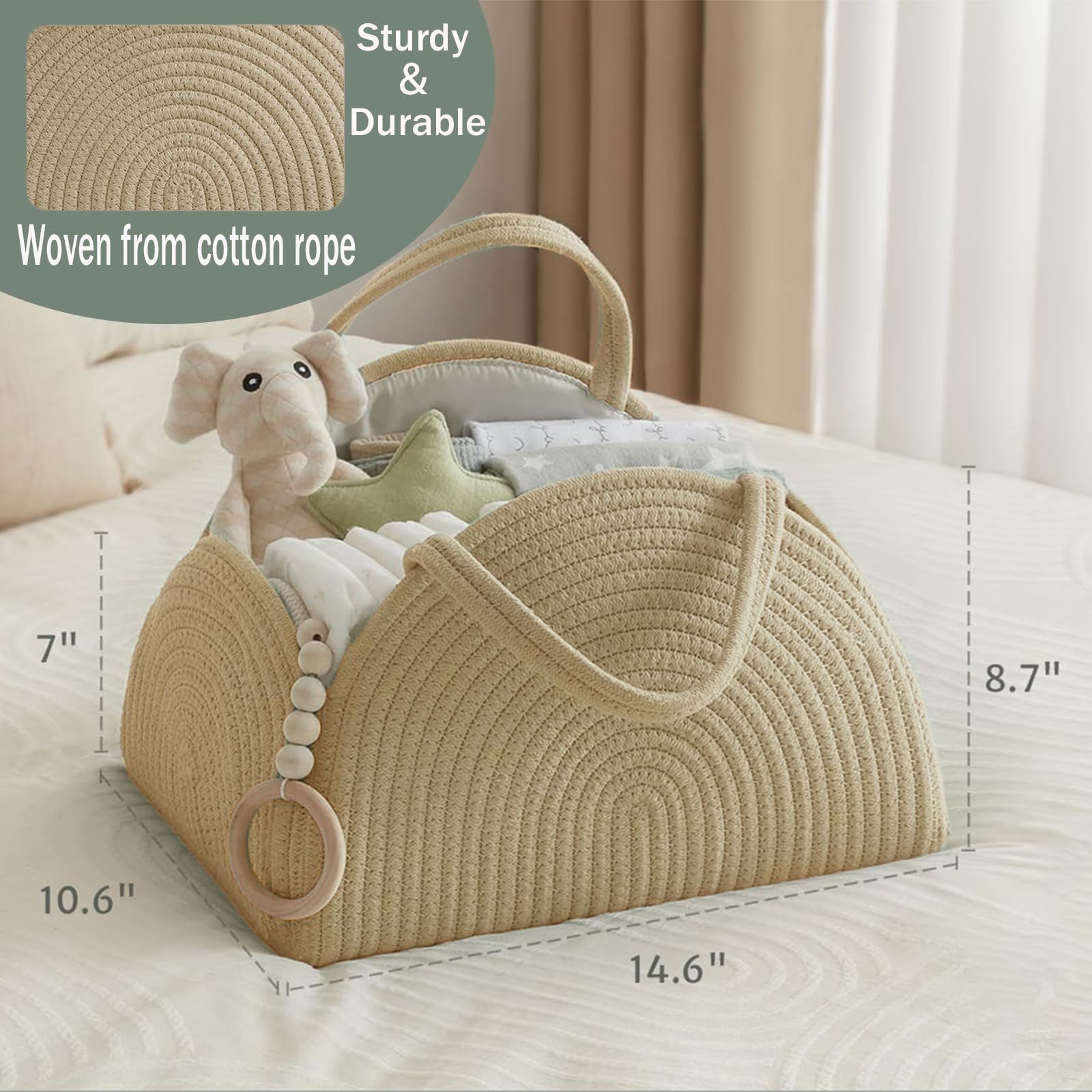 Diaper Caddy Organizer, Baby Gift Basket, Large Storage Basket, Cute Bear Design Gift for Baby Shower, Newborn Essentials, Brown