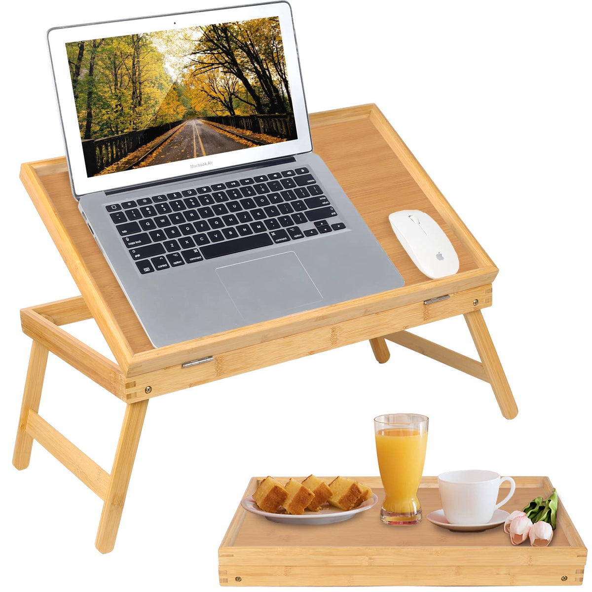 Bed Tray Breakfast Food Tray With Folding Legs Kitchen Serving Tray For Lap Desks Notebook Computer Sofa Platters Tv Snack Tray(