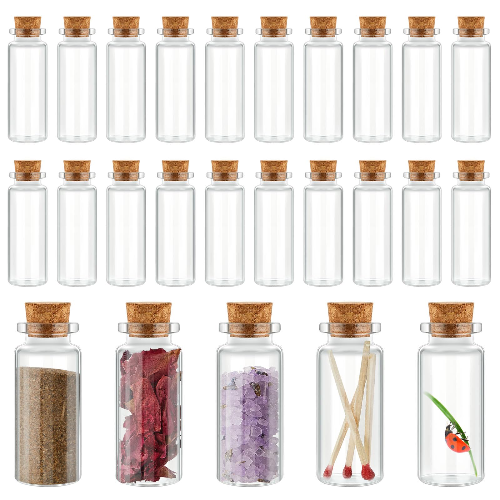Patelai 24 Pcs Small Glass Jars with Cork Lids Mini Potion Bottles Bulk Tiny Wishing Vial Spell Jars for DIY Art Crafts Gift Chr