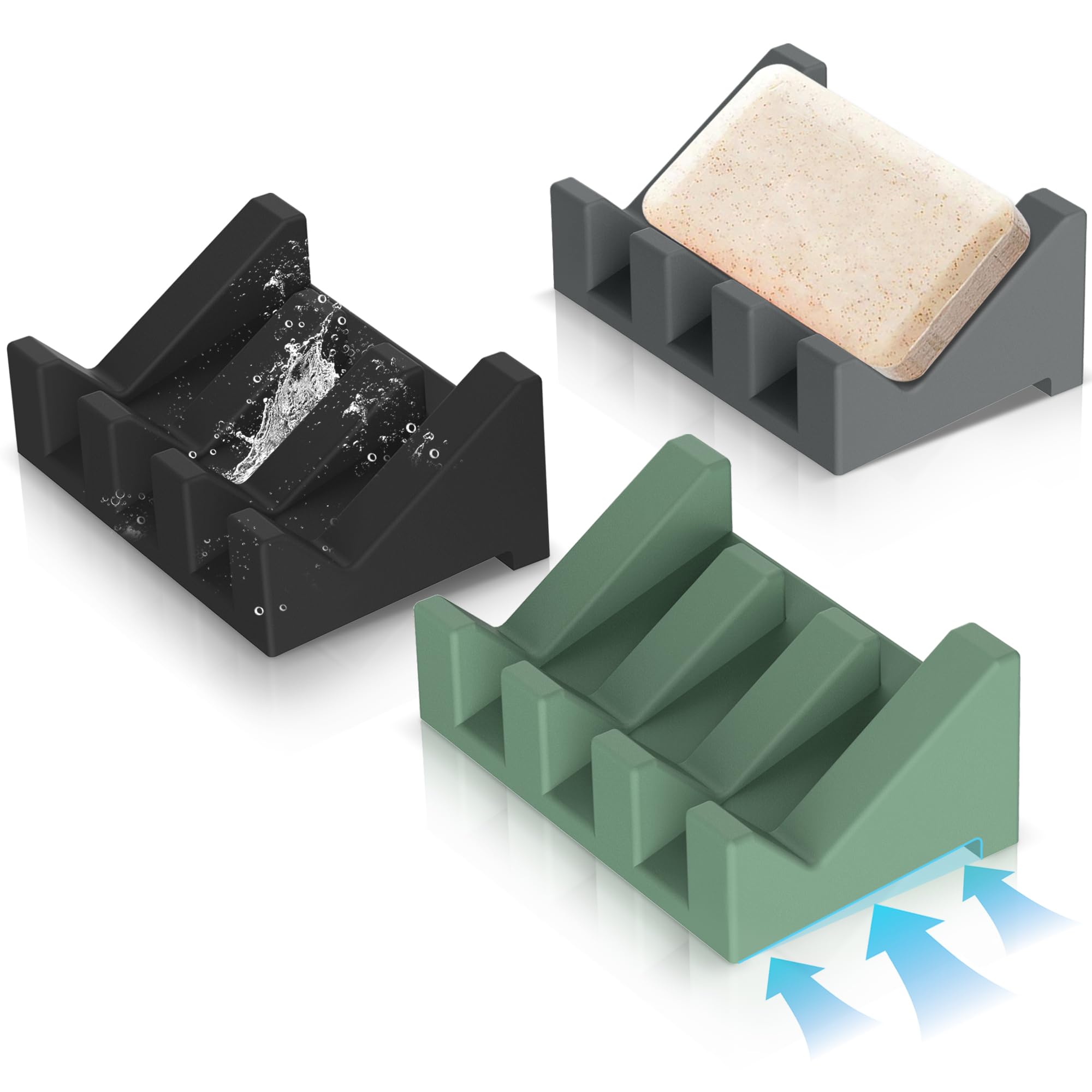 Egwon Silicone Soap Dish,3Pcs Extended Self Draining Soap Dish For Shower Soap Holder Soap Dishes For Bar Soap,Bathroom Soap Hol