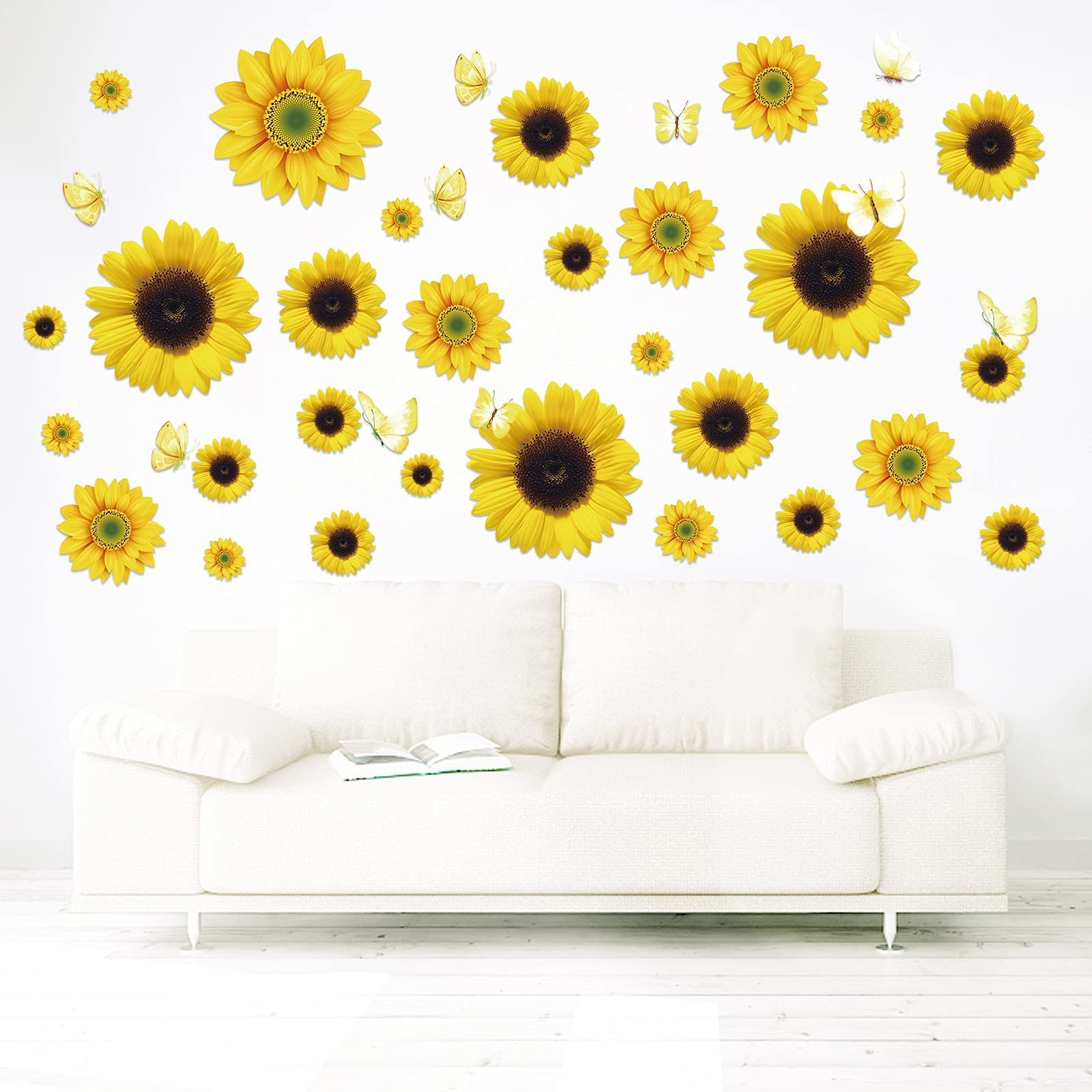 54 Pcs Sunflower Wall Stickers 3D Butterfly Wall Decor Set