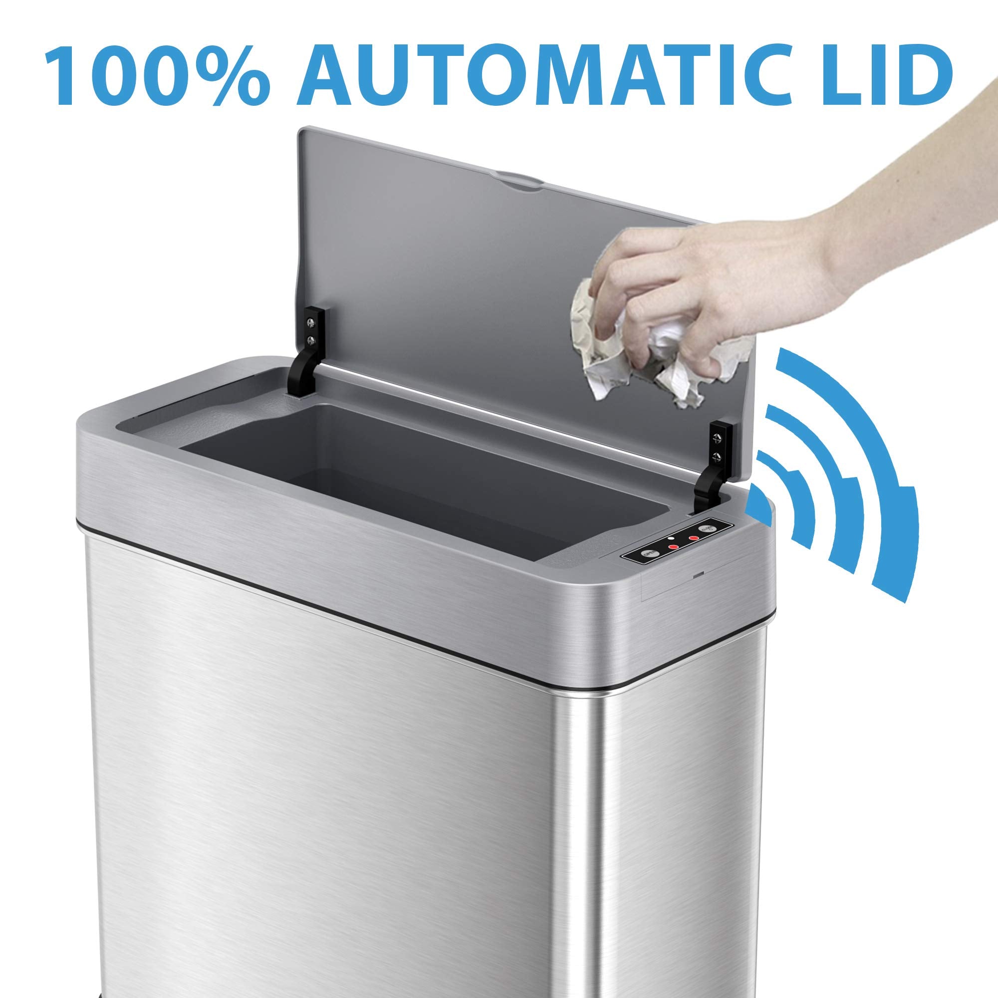 iTouchless 4 Gallon Slim Sensor Trash Can with AbsorbX Odor Control System  Lid Opens Right  15 Liter Stainless Steel Automatic Wastebasket  Space-Saving Bin for Bathroom  Kitchen  Office  Hotel