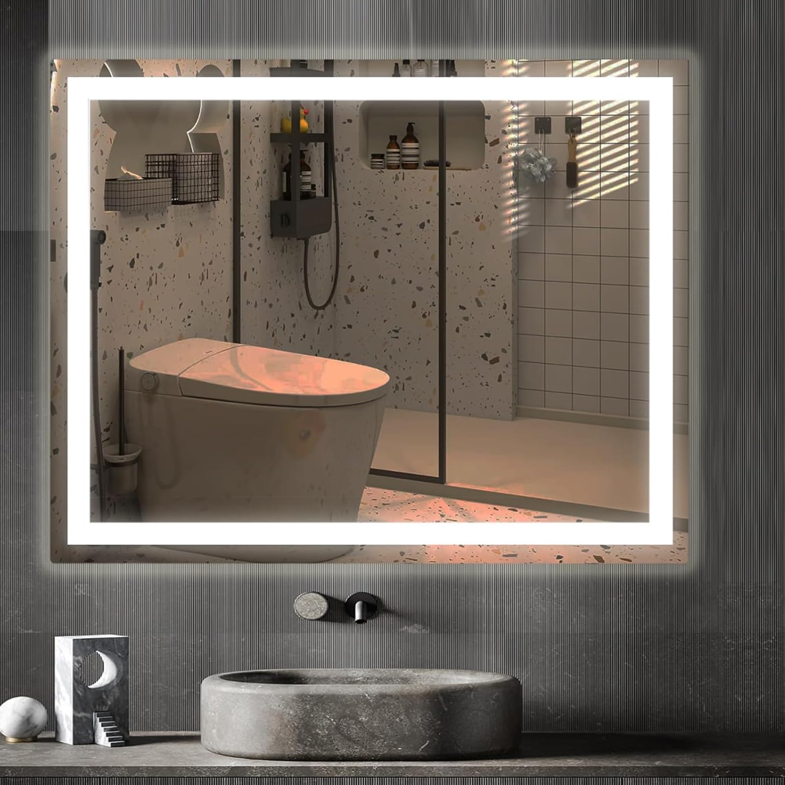 cxxsom 36x28 LED Bathroom Mirror with Lights Large Wall-Mounted Vanity LED Mirror Smart Lighted Makeup Mirror Stepless Dimmable,