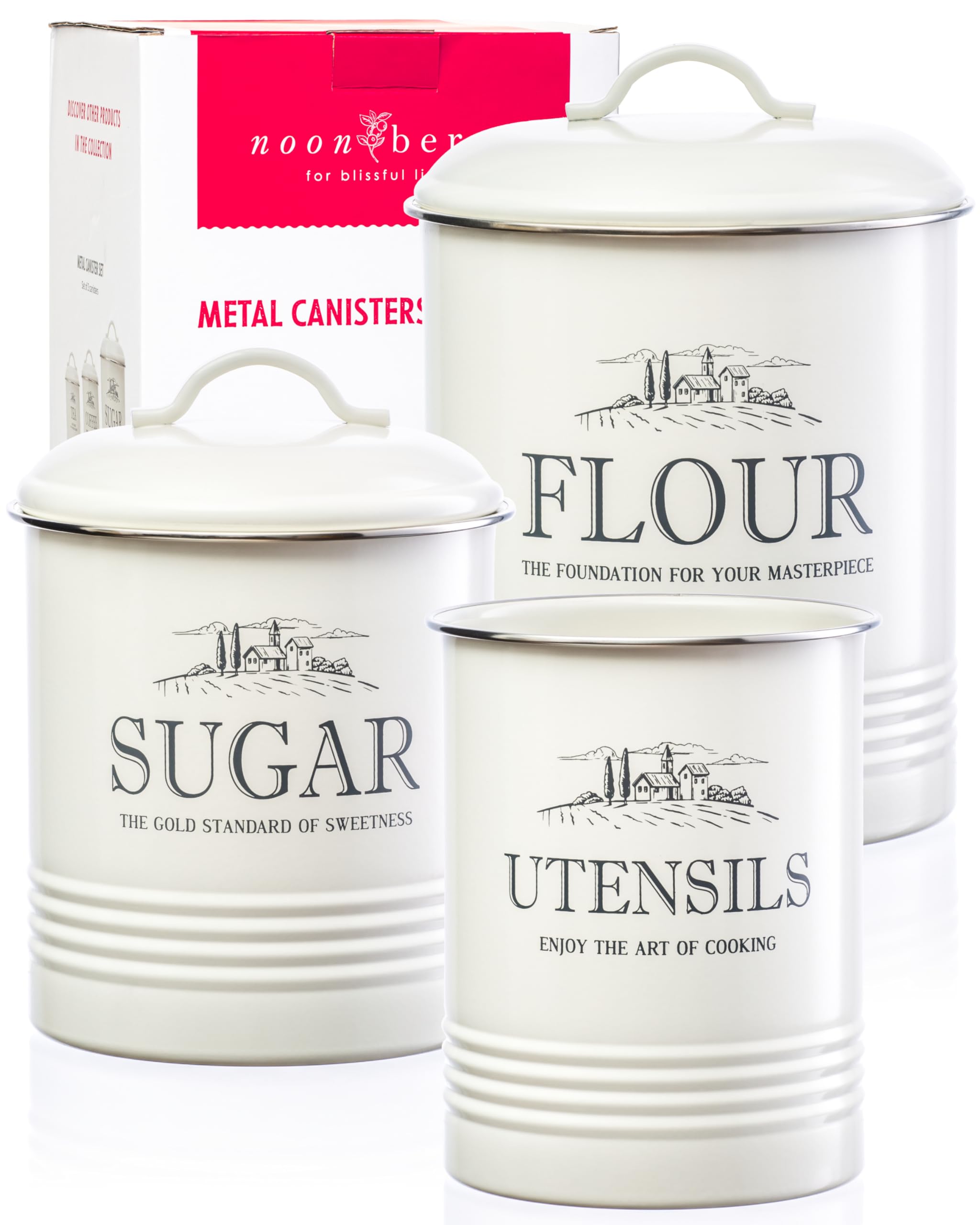 noonberry Kitchen Canisters for Countertop, 3Piece Set with Utensil Holder