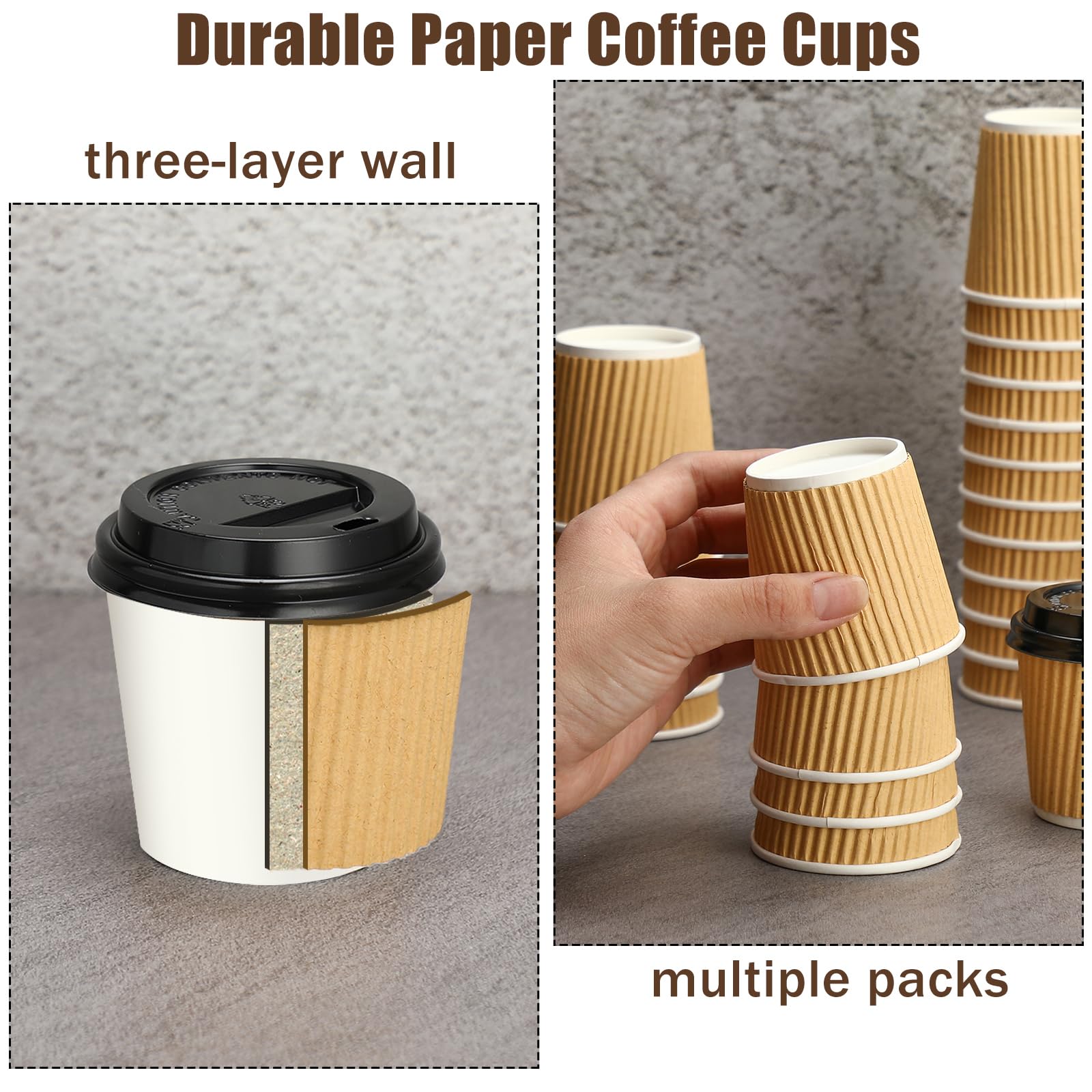Uiifan 100 Set 4Oz Disposable Espresso Cups With Lids Ripple Corrugated Paper Disposable Coffee Cups Insulated Hot Cups Ripple C