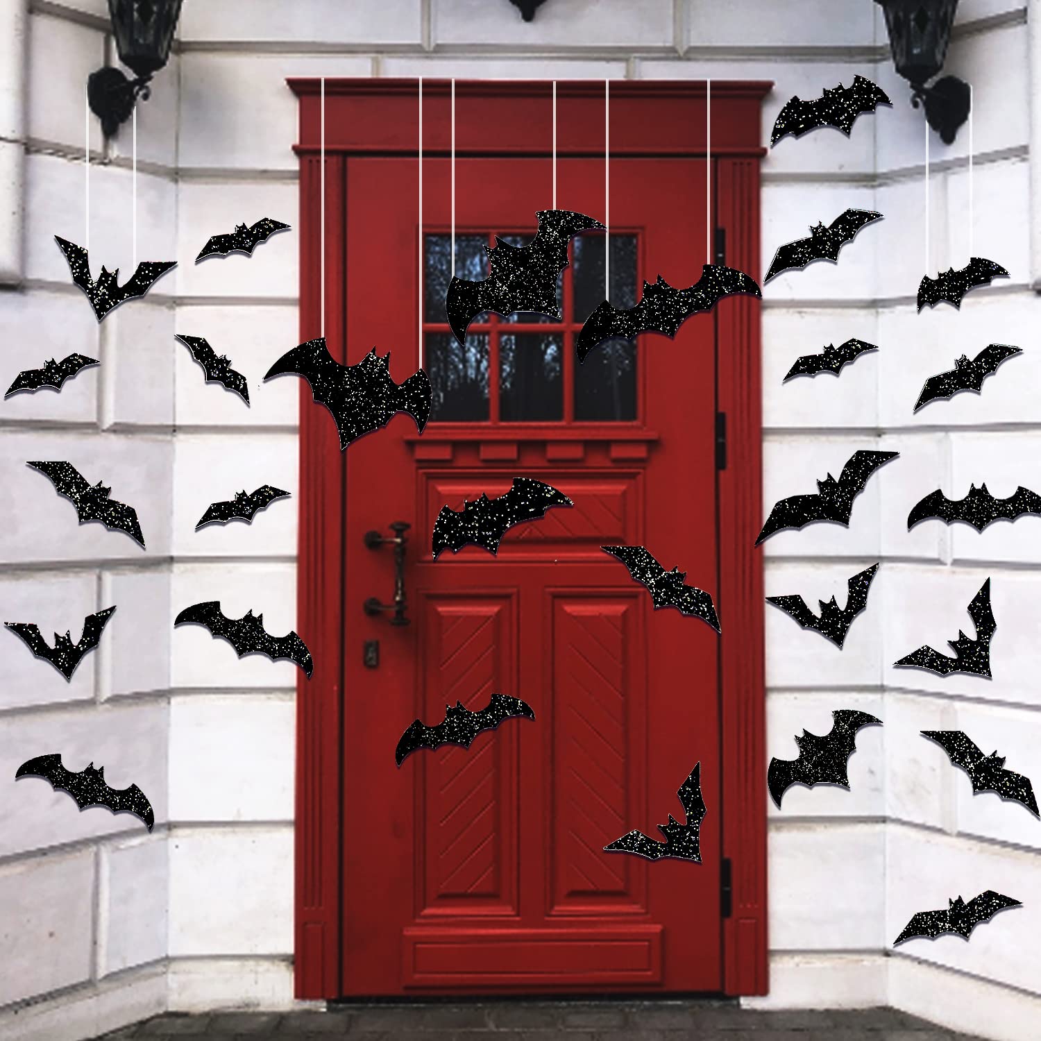 Lomimos 36Pcs Halloween Hanging Bat,Glittery 3D Black Decorative Bat Stickers Decor For Wall Window Party Home Decoration Suppli