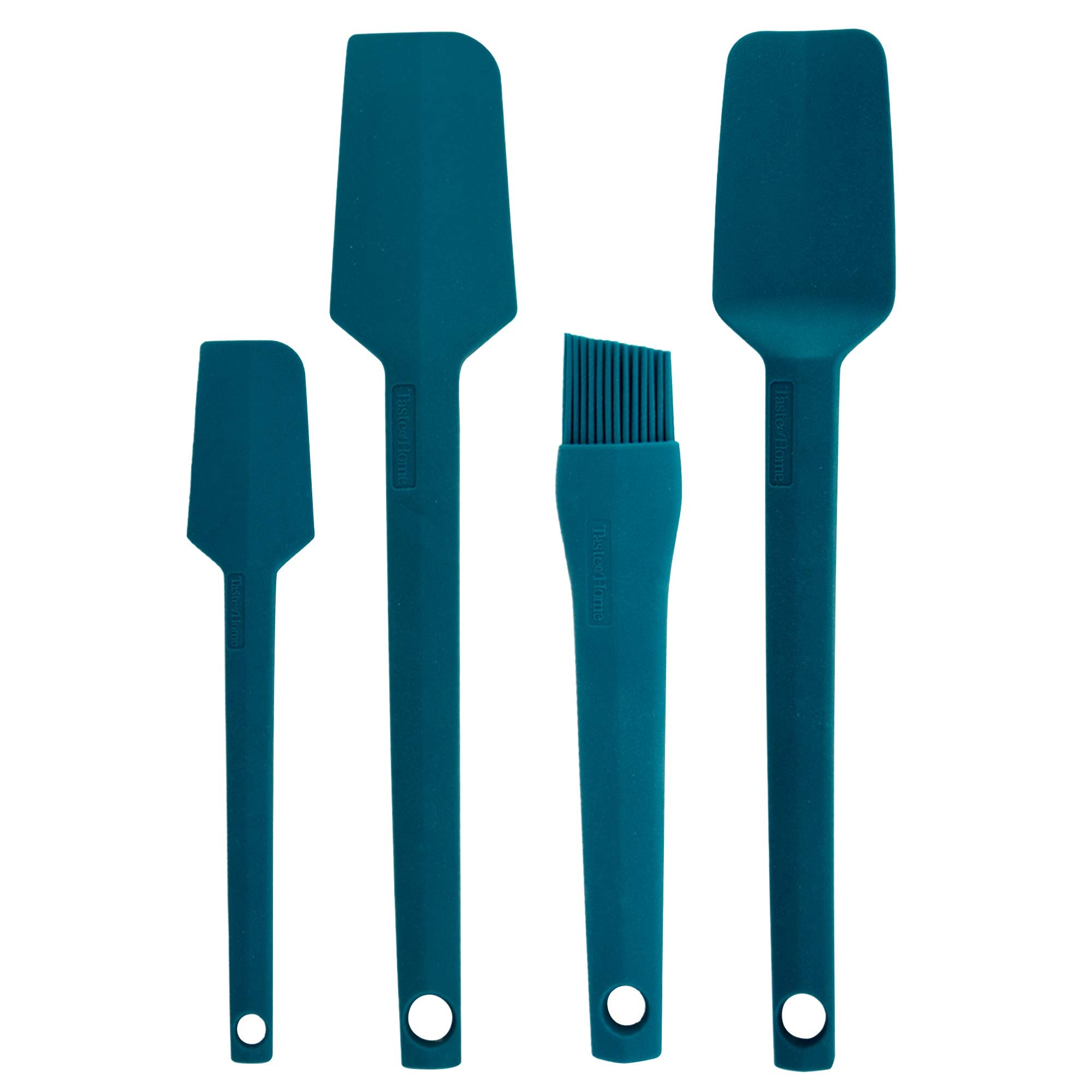 Taste Of Home 4 Piece Sea Green Silicone Utensil Set - Includes Spatula, Spoonula, Basting/Pastry Brush & Mini Spatula