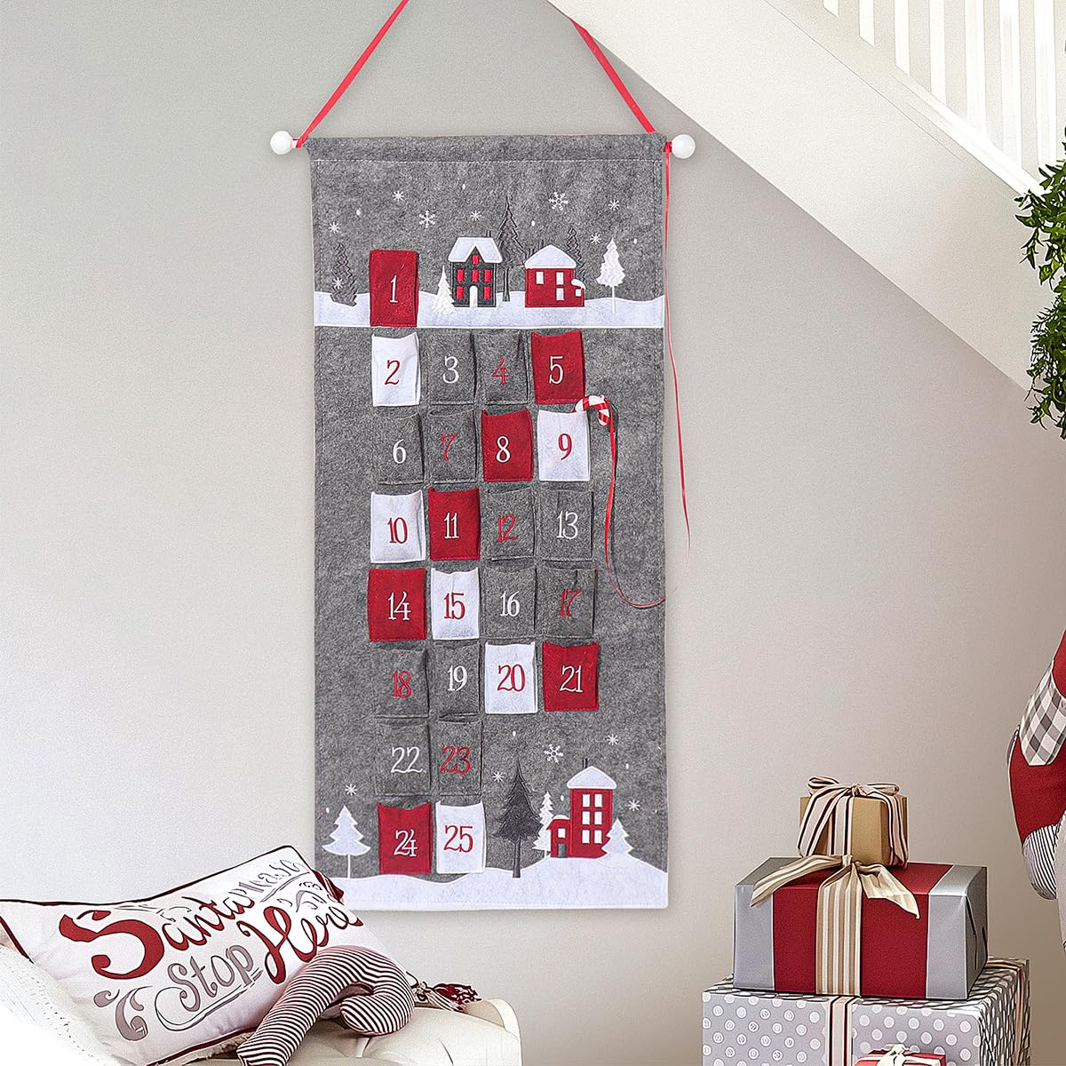 GMOEGEFT Advent Calendar 2024 Countdown to Christmas 25 Days Hanging Xmas Home Wall Fabric Decoration