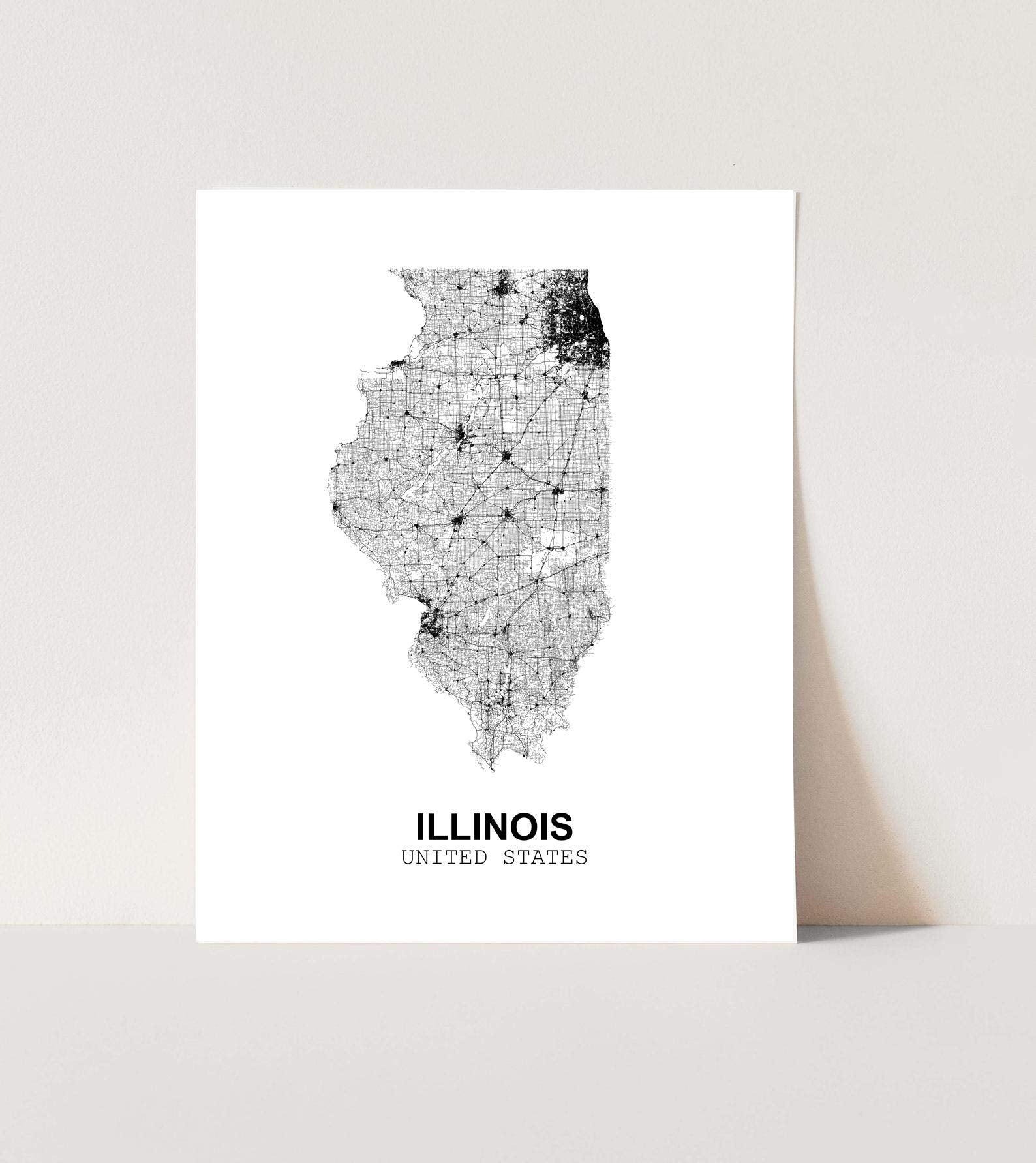 Eleville 11x14 Unframed Illinois Abstract Map Art Print - White Paper, Model wgn170, Minimalist Wall Decor for Home & Office