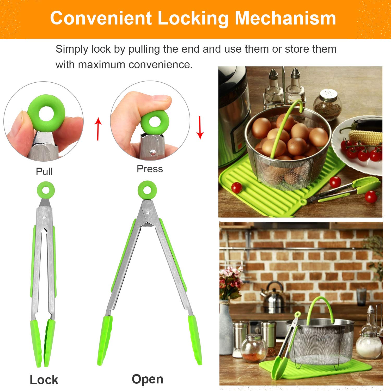 Kitchen Tongs With Silicone Tips - Fortomorrow Set Of 5, 7 9 Inch Premium Silicone Tipped Tongs For Cooking Heat Resistant, Serv