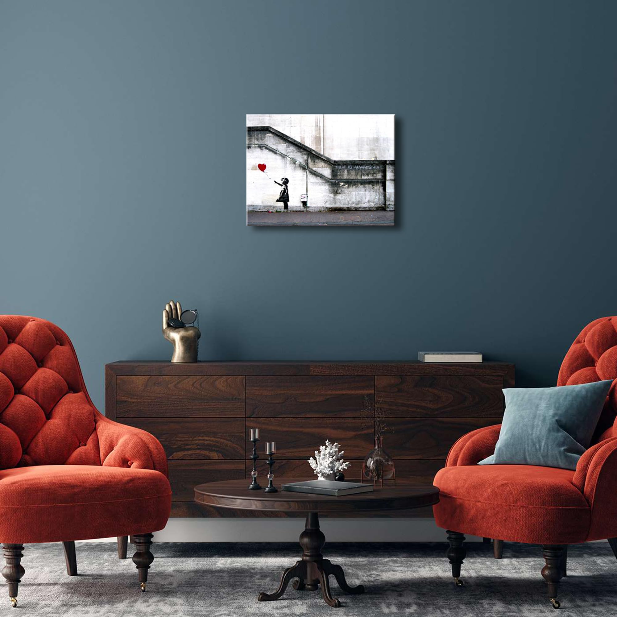 Wieco Art Banksy Grafitti Girl With Red Balloon Canvas Prints Wall Art Grey Love Pictures Paintings For Living Room Bedroom Home