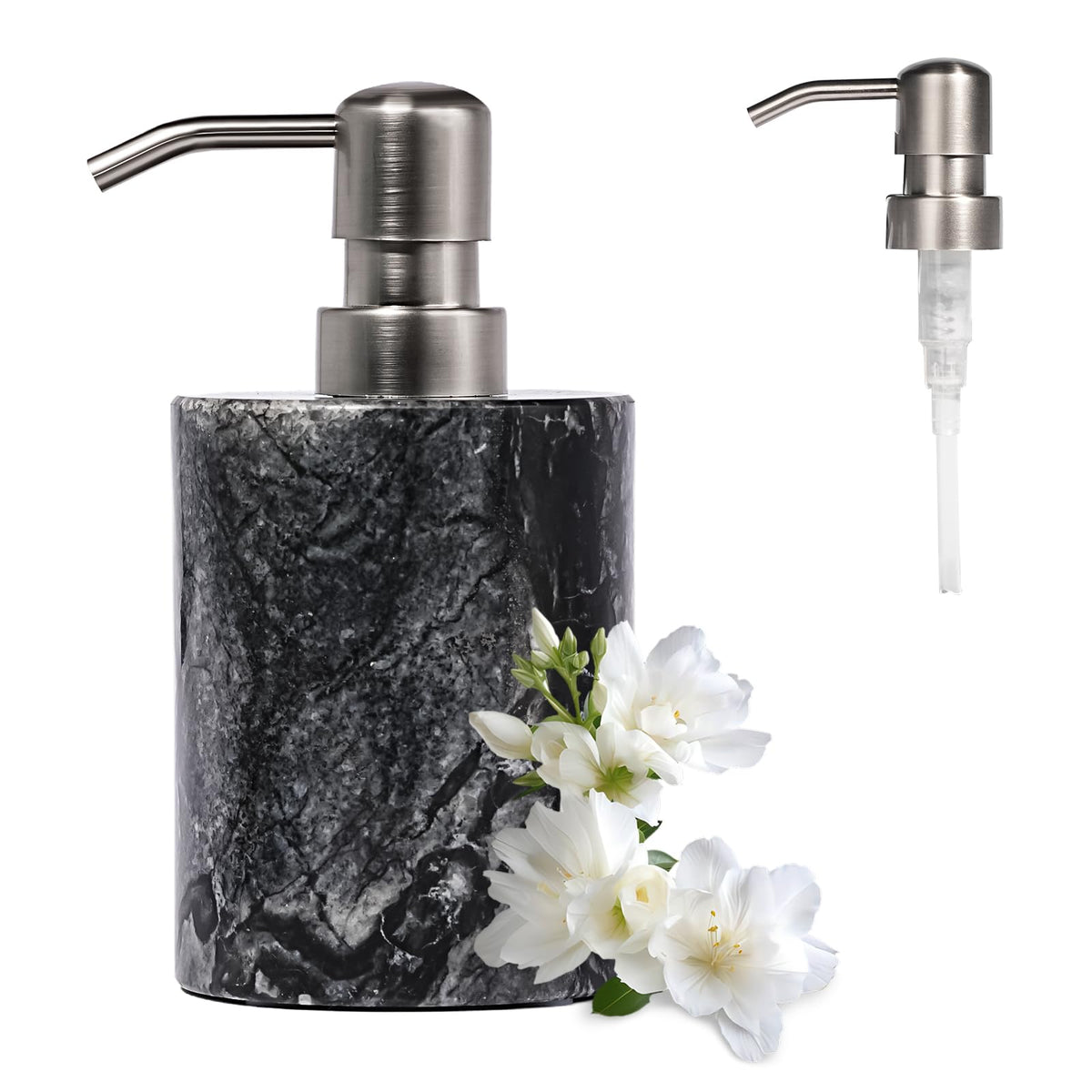 Amaauto Marble Soap Dispenser, Hand Soap Dispenser Bathroom With Stainless Steel Pump, Black Hand Soap Dispenser, 6 Ounces For B