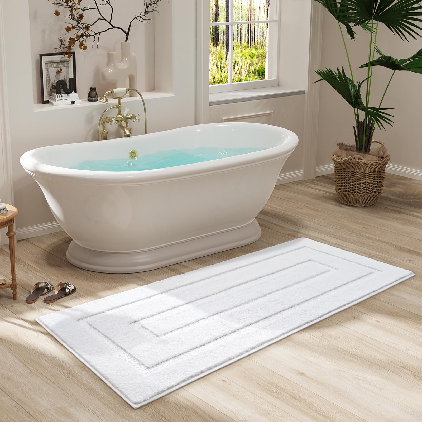 Homore Bathroom Runner Rugs 24X70 Non Slip Washable White Bathroom Rug Soft And Absorbent Microfiber Long Bathroom Rug White Plu