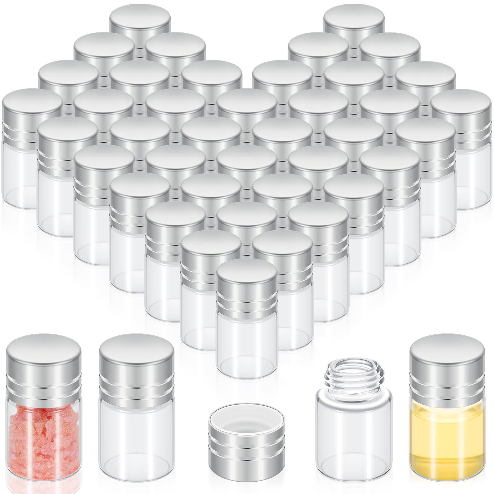 Didaey 50 Pcs 2ml Tiny Glass Bottles Vials Mini Small Clear Bottles Glass Jars Empty Wishing Gift Bottles Jars Tiny Vials Contai