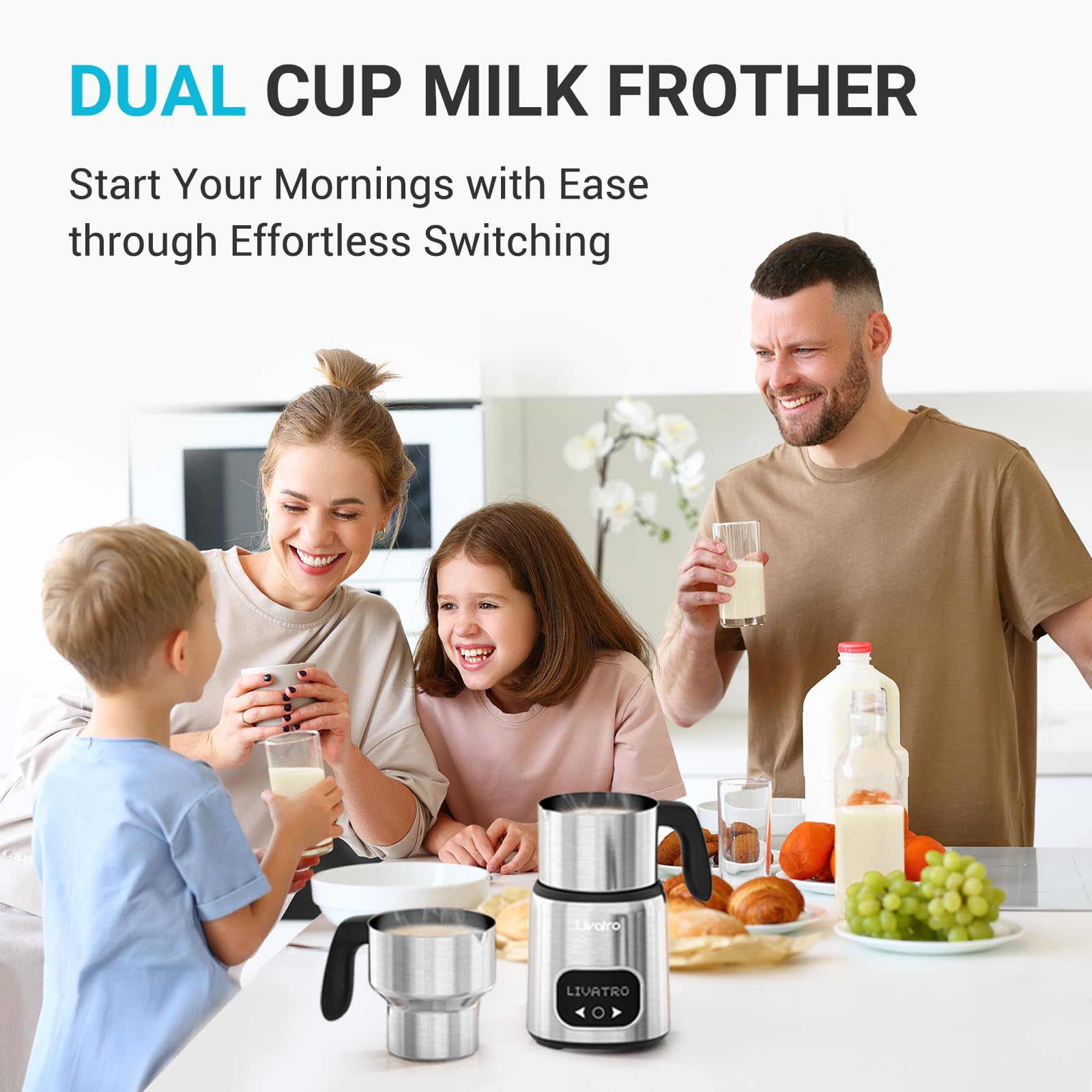 14-In-1 Electric Milk Frother And Steamer, Dual Cup Sizes (20.3Oz & 13.5Oz) Stainless Steel Automatic Milk Warmer With Memory Fu