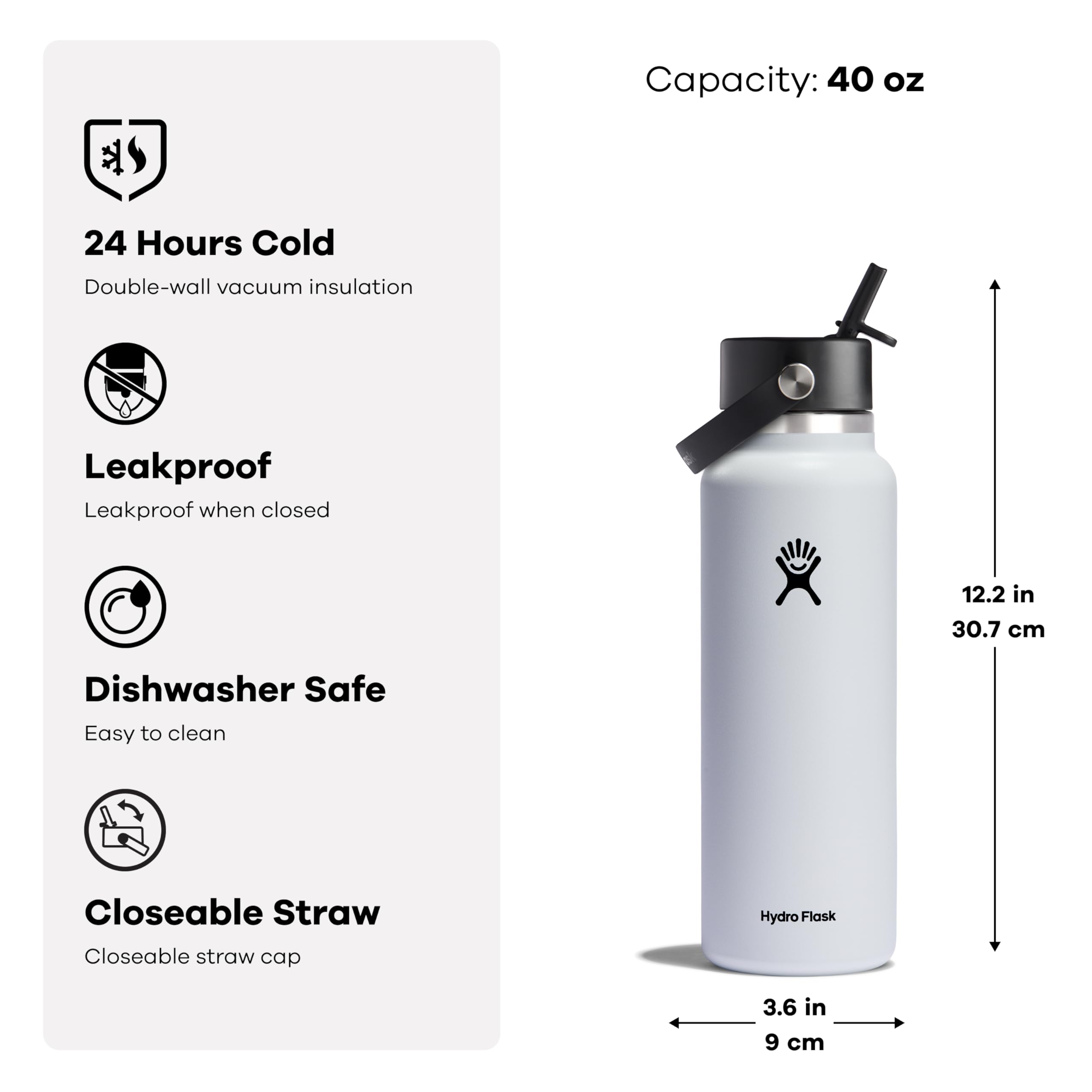 Hydro Flask Wide Flex Straw Cap Black 40 Oz