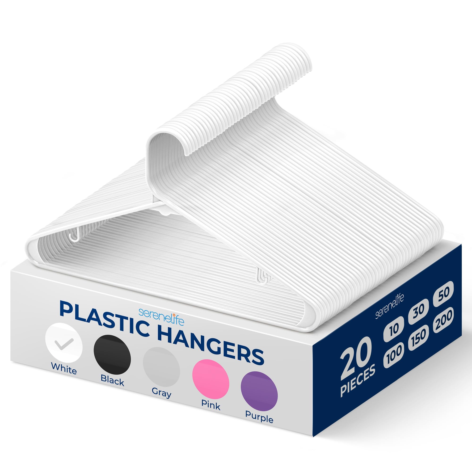 Serenelife Plastic Hangers 20 Pcs, Non-Slip Heavy Duty Clothes Hanger, Smooth Finish To Protect Fabric, Lightweight, Ultra-Thin