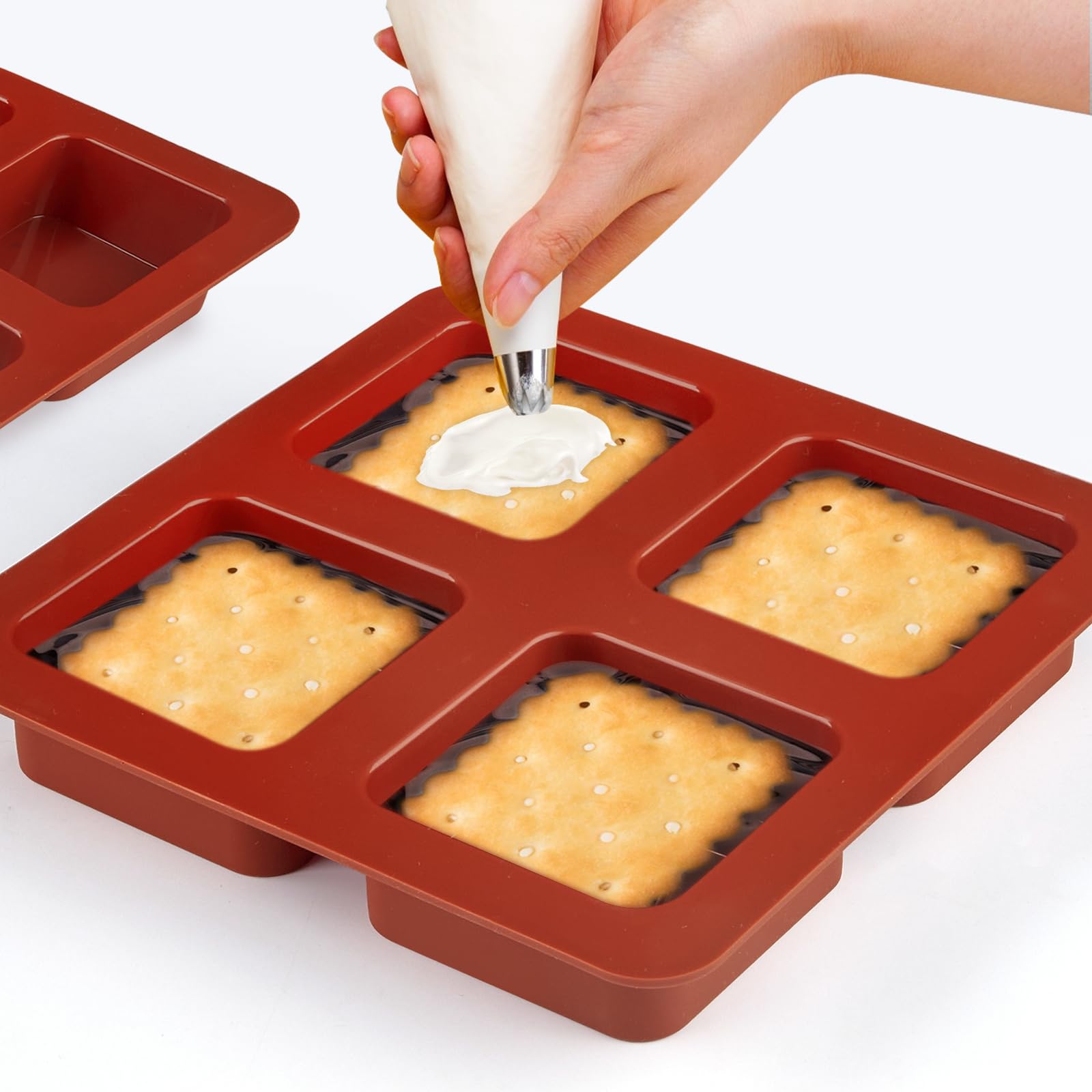 Joersh 3Pcs Chocolate Covered Cookies S'Mores Molds, 4-Cavity Silicone Brownie Pan Square Baking Molds For Smores, Graham Cracke