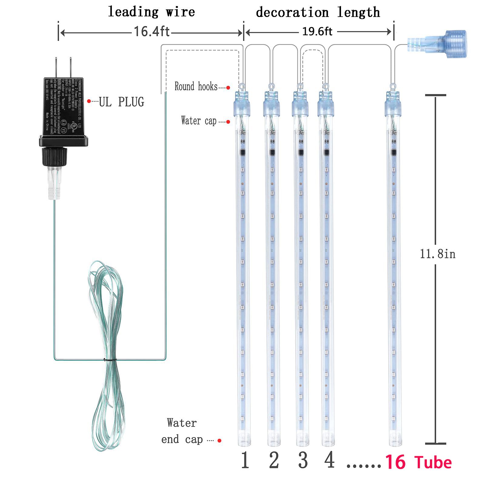 Kwaiffeo Purple Christmas Lights Outdoor, 16 Tubes Meteor Shower Light (Equivalent to 2 Sets of 8-Tube) for Halloween Christmas