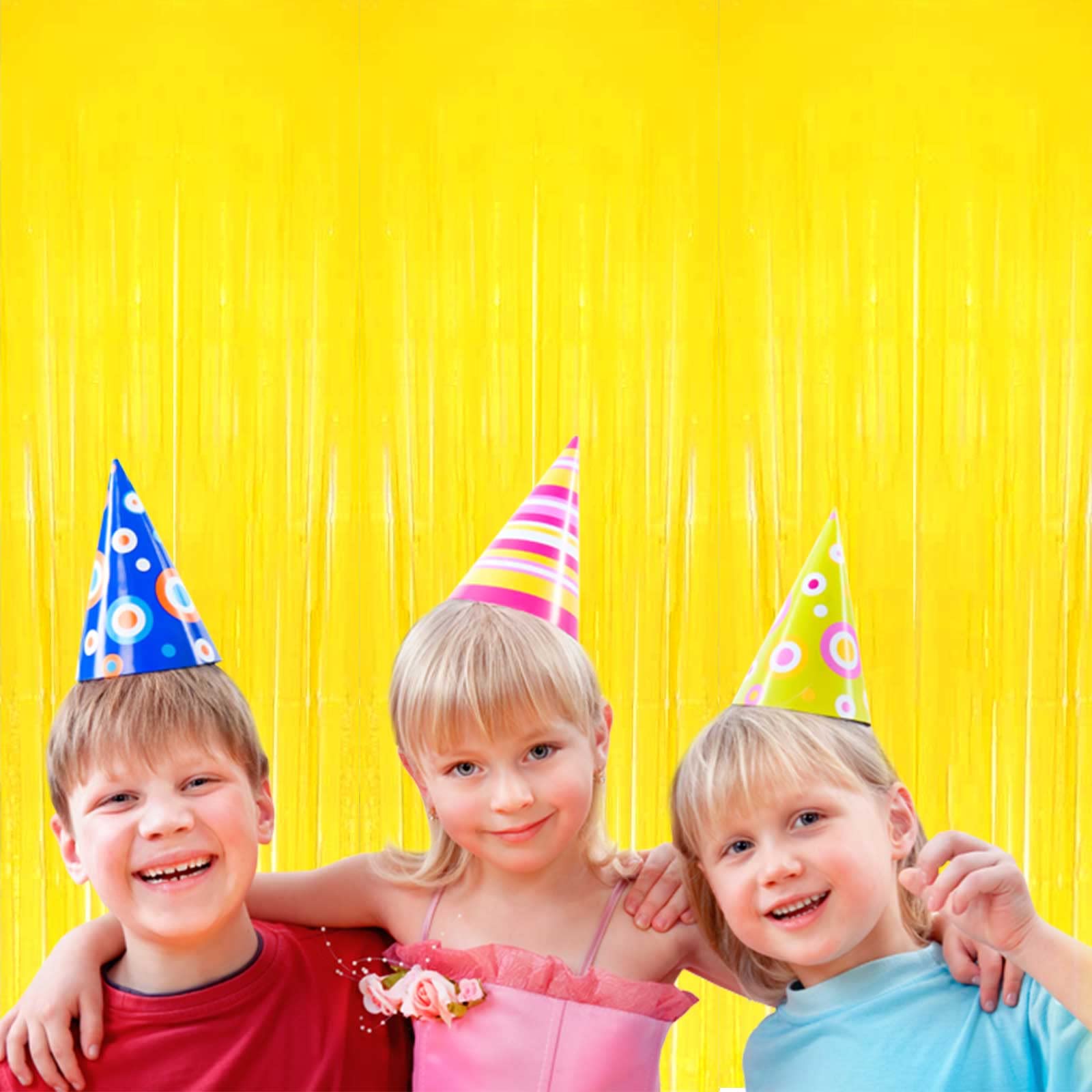 Halloweendecorate 4 Pack Macaron Yellow Foil Fringe Curtain Backdrop, 3.28Ft X 6.56Ft Foil Fringe Streamers Curtains For Party,