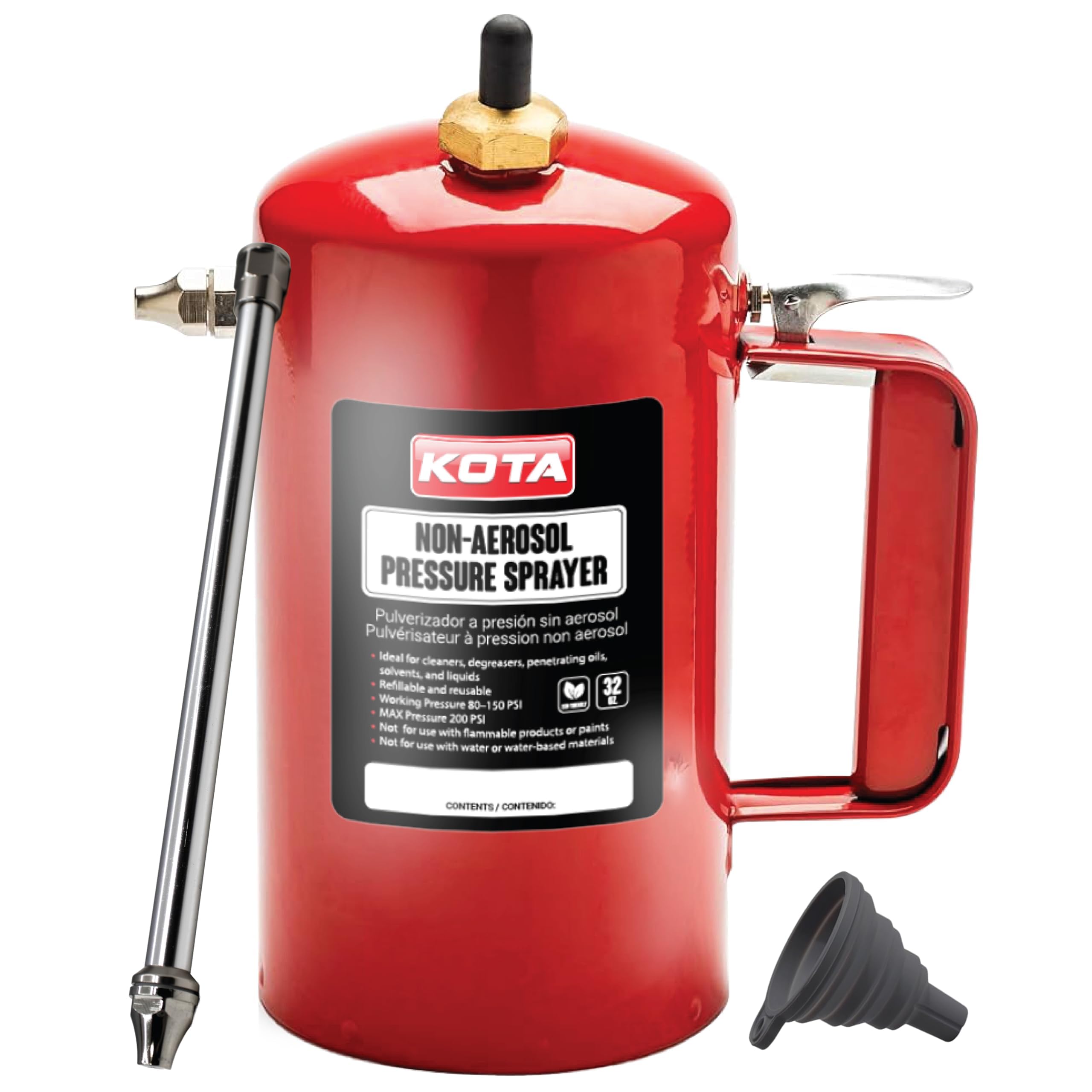 LAUCO Non Aerosol Pressure Sprayer - Refillable Pressurized Sprayer Bottle for Oil, Solvent, Degreasers, Lubricants - Rechargeab