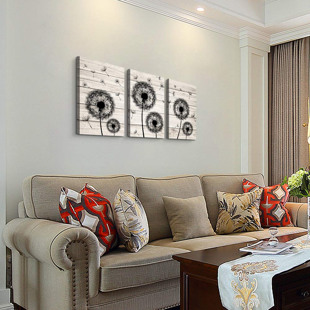 Wall Decor For Living Room Canvas Wall Art For Bedroom Fashion Wall Decorations For Kitchen Abstract Paintings Office Canvas Art Black Dandelion Flowers Hang Pictures Artwork Home Decoration 3 Pieces