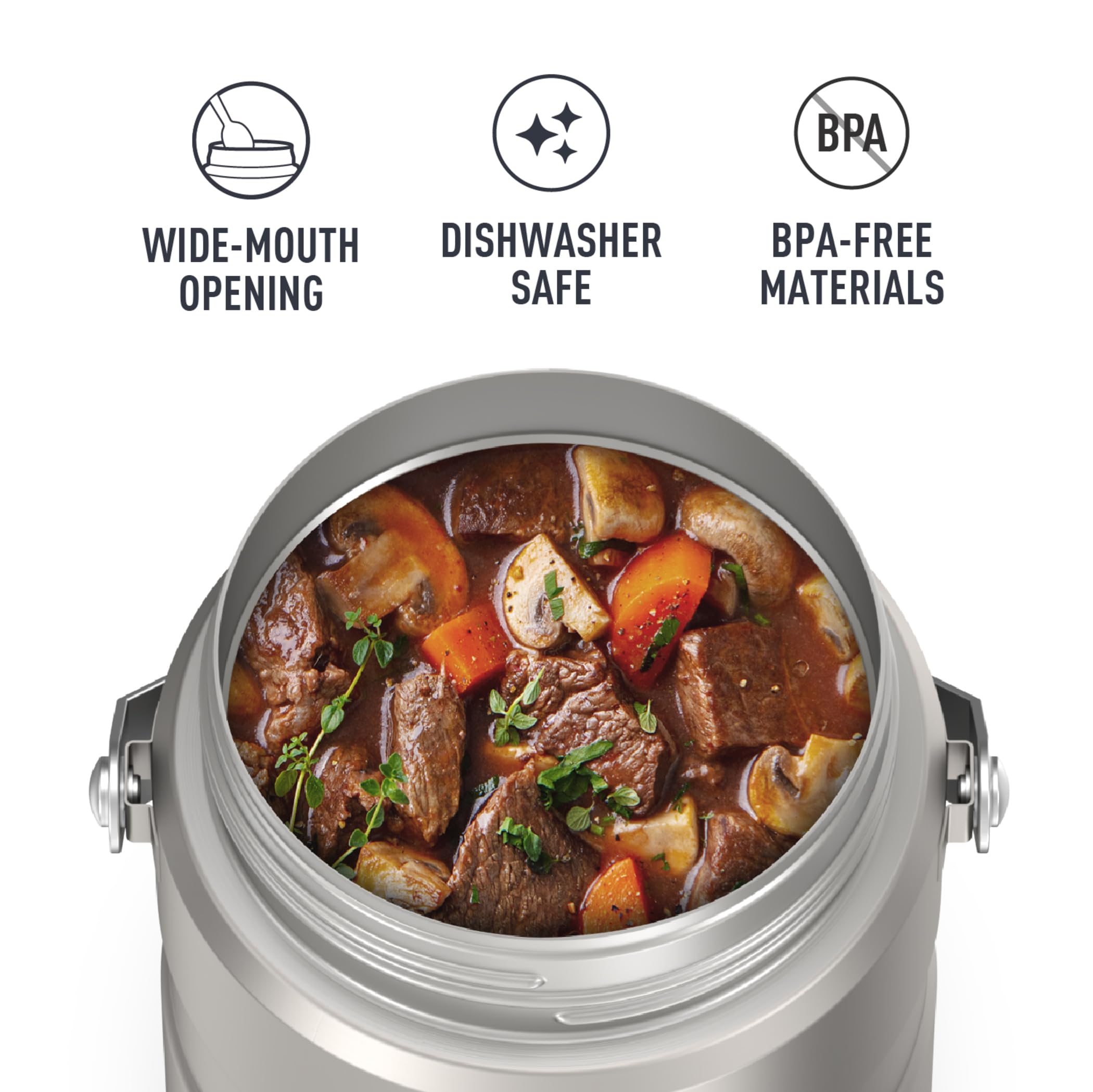 Thermos Stainless King Vacuum-Insulated Food Jar With 2 Storage Container Inserts, 47 Ounce, Matte Steel