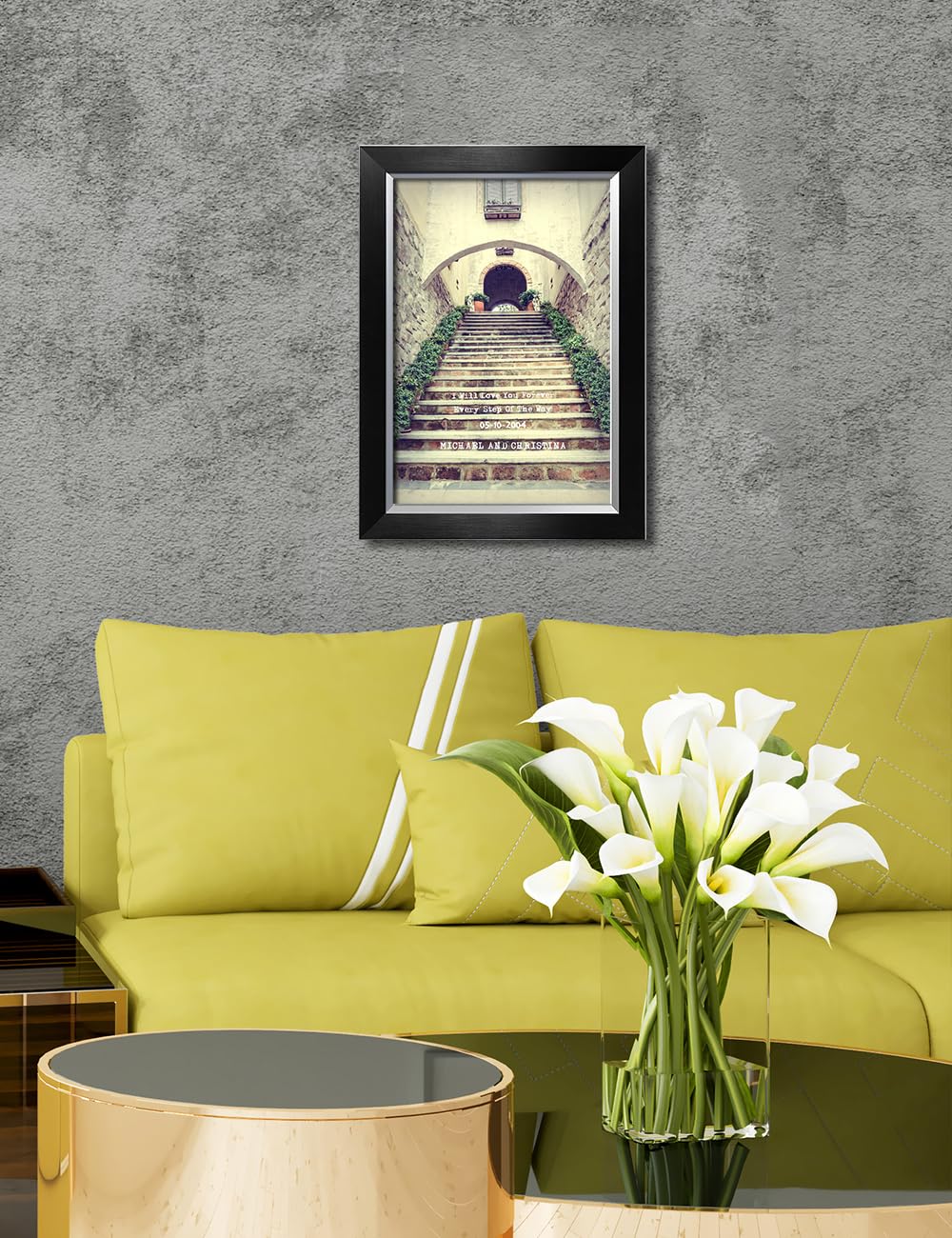 Ipic - Love You Every Step, Personalized Artwork With Names And Date On For Home Decor, Customized Gift For Anniversary,Wedding,