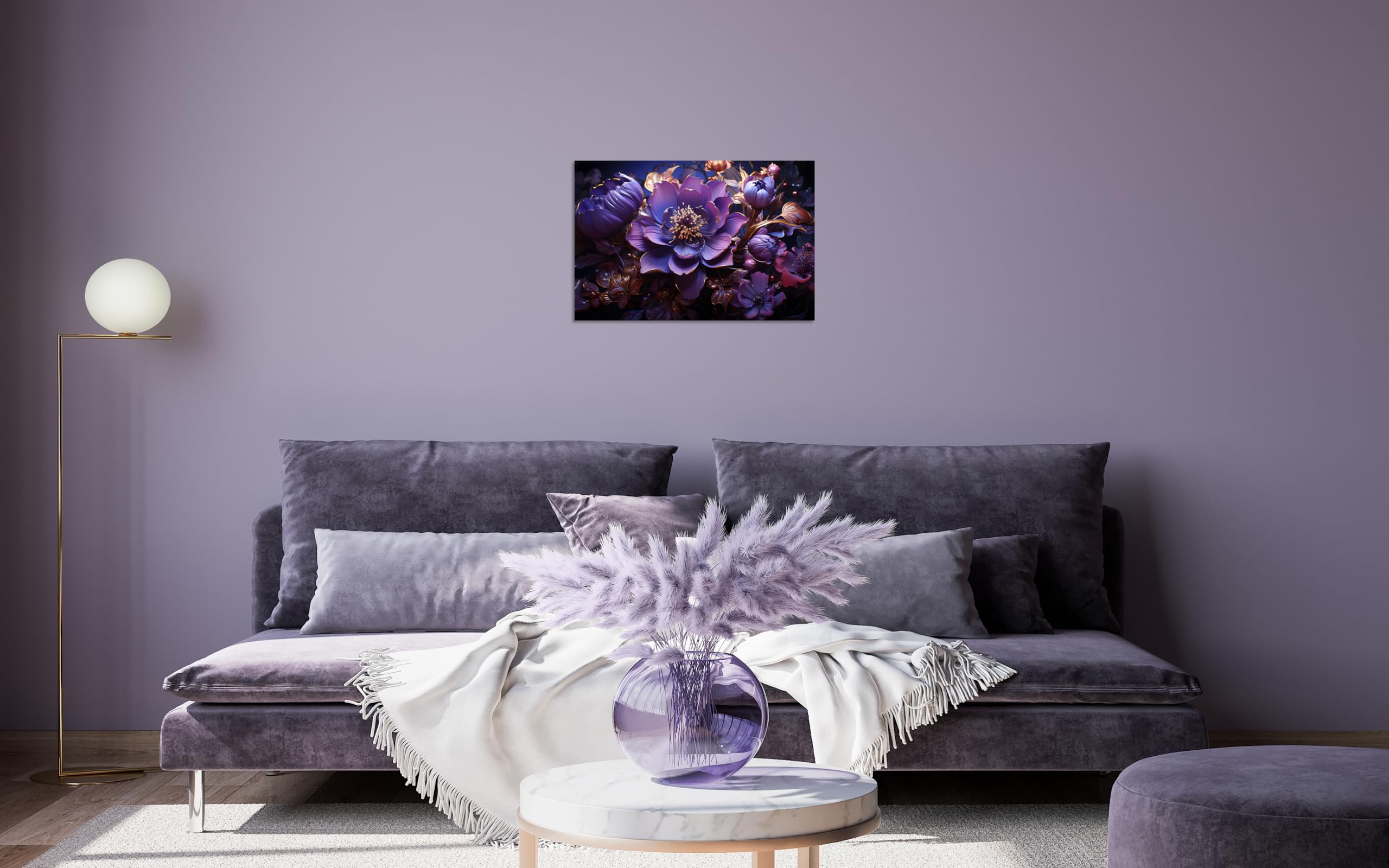 Tutubeer 1 Pcs Purple Canvas Art Purple Flower Canvas Abstract Purple Flower Picture Purple Pictures Print On Canvas Stretched A