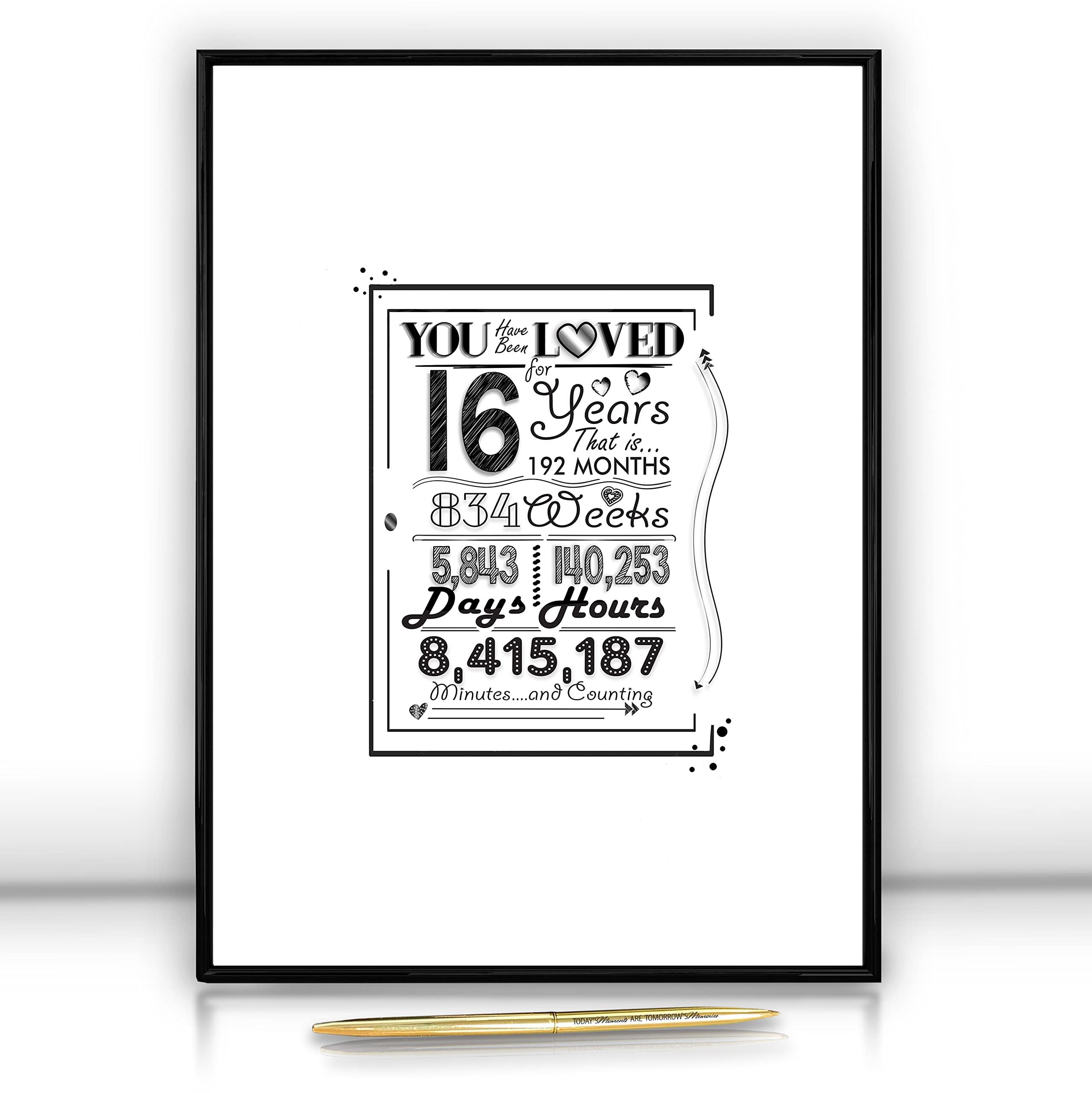 Framed Sweet 16 Birthday Decorations For Boy Or Girl 12 ''X16 '' With Pen & Wall Hanger, 16Th Birthday Decorations Party Favor S