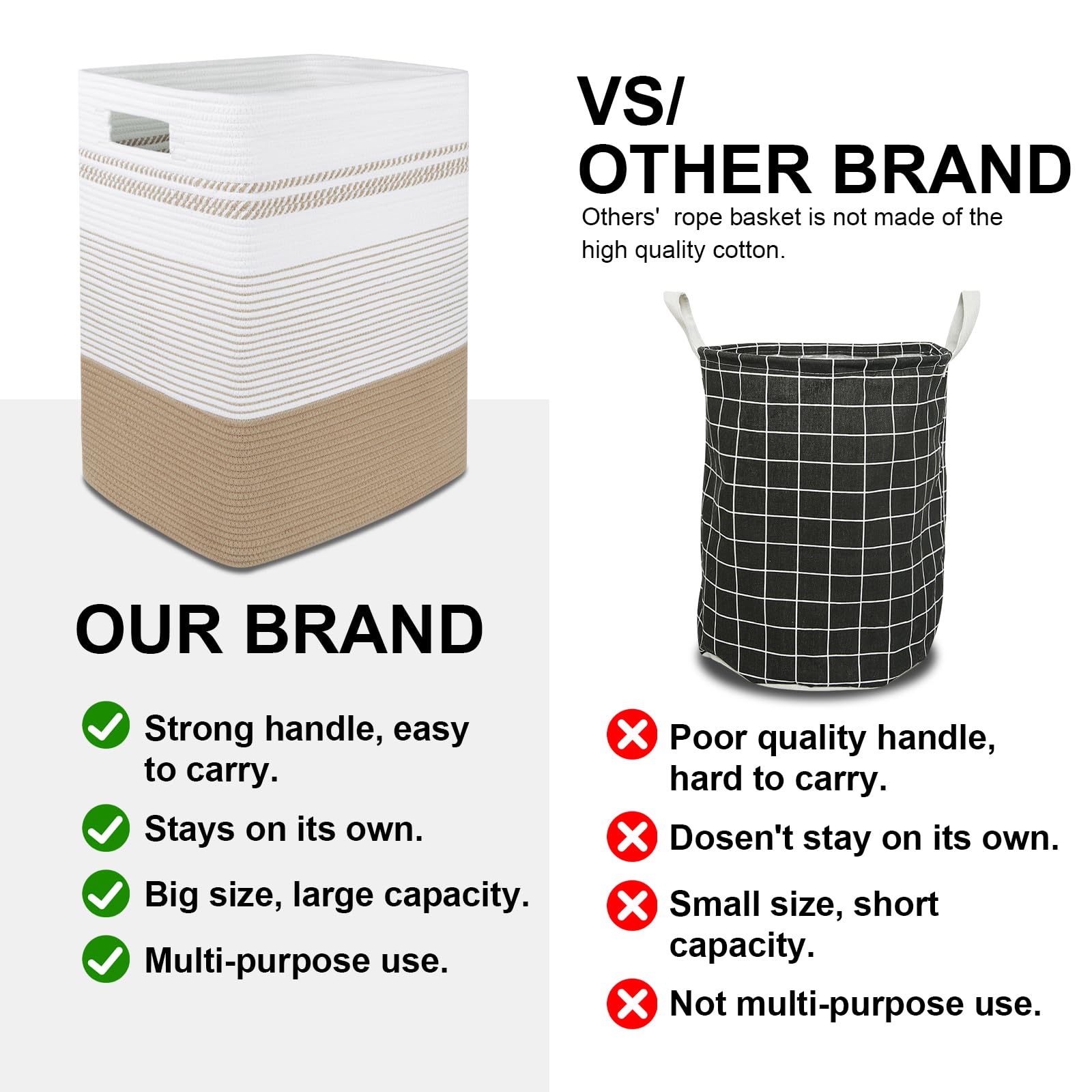Sixdove Laundry Hamper, Large Woven Rope Tall Laundry Basket With Handles, 22'' X 17'' X 13'', Decorative Storage Basket For Clo