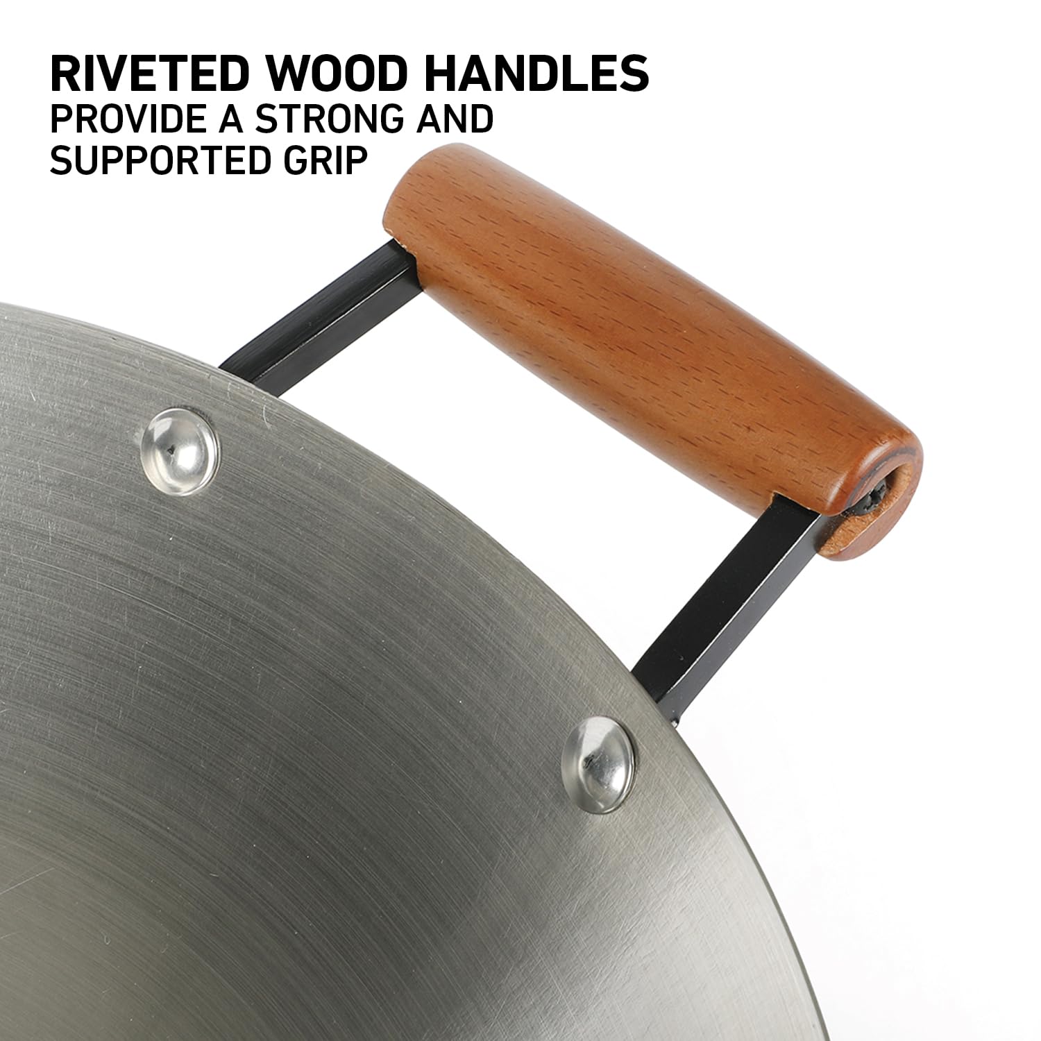 Oster Sangerfield 14-Inch Stainless Steel Wok With Wood Handles, Durable Non-Stick Stir Fry Pan for Gas and Electric Stovetops