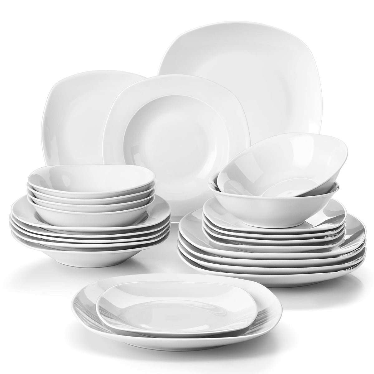 MALACASA Dinnerware Sets, 24-Piece Porcelain Square Dishes, Grey White Ceramic Dish Set for 6, Chip and Scratch Resistant Plates
