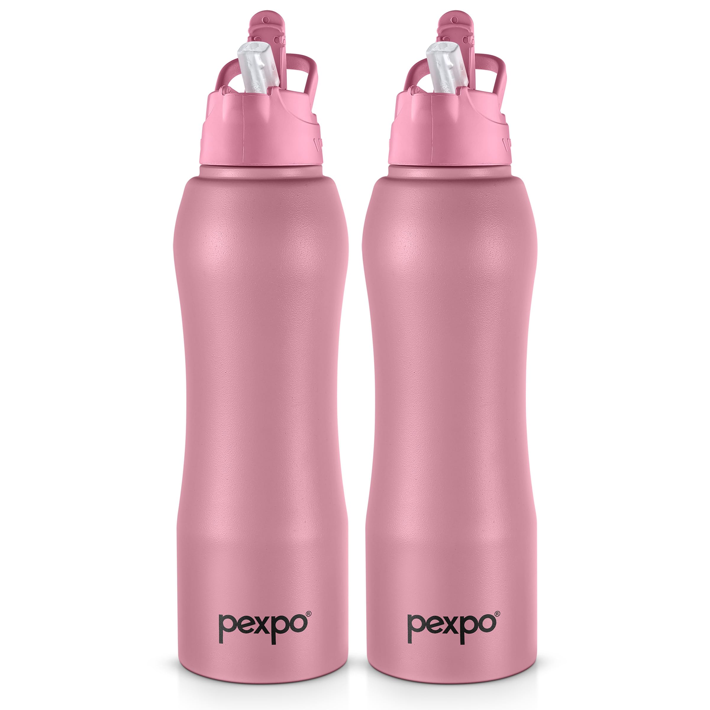 Pexpo Belly Pro Isi Certified Stainless Steel Water Bottle 1 Ltr (Pack Of 2) With Straw Lid Sipper Cap | Rcb Edition | Single Wa