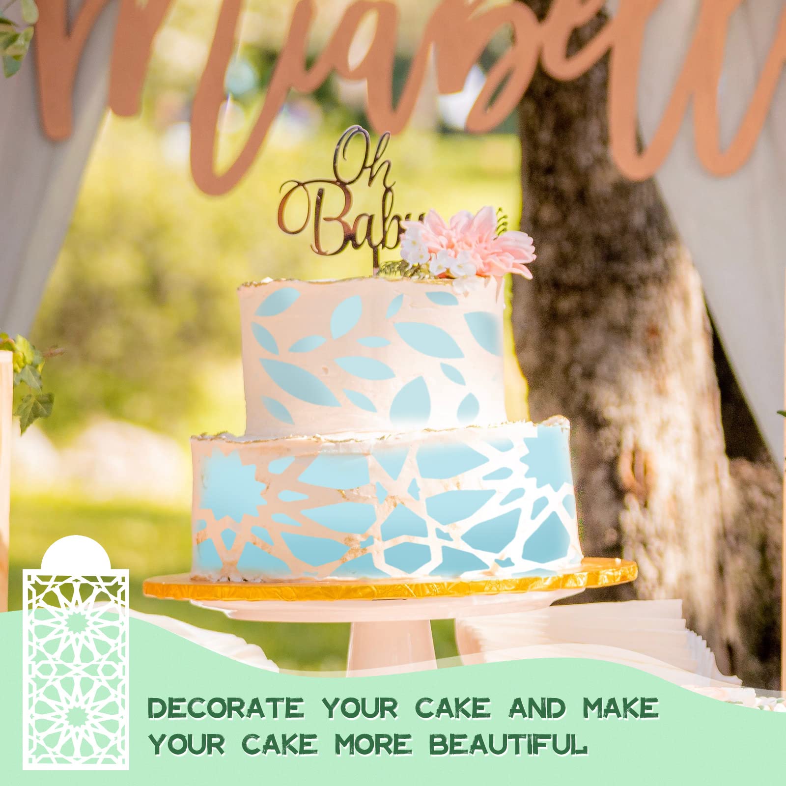 Modixun 20Pcs Cake Decorating Stencils, Hollow Lace Cake Decoration Templates, Floral Wedding Cake Stencils Decorating Buttercre