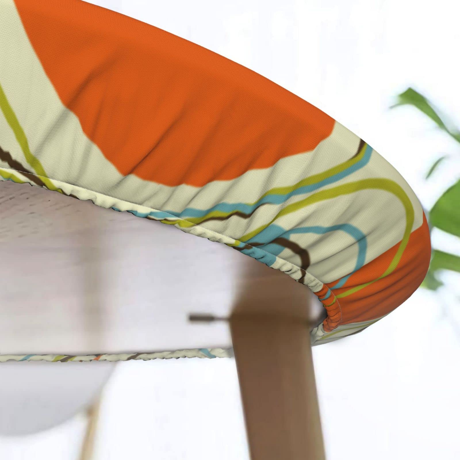 Kuoaicy Retro Abstract Mid Century Round Tablecloth Elastic Fitted Table Cover Washable Elastic Edge Tablecloths For Kitchen Din