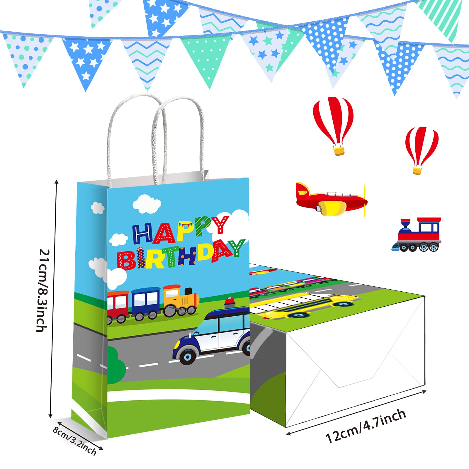Gisgfim 12Pcs Transportation Party Favor Gift Bags Transportation Theme Party Treat Paper Candy Goodie Bag With Handle For Trans