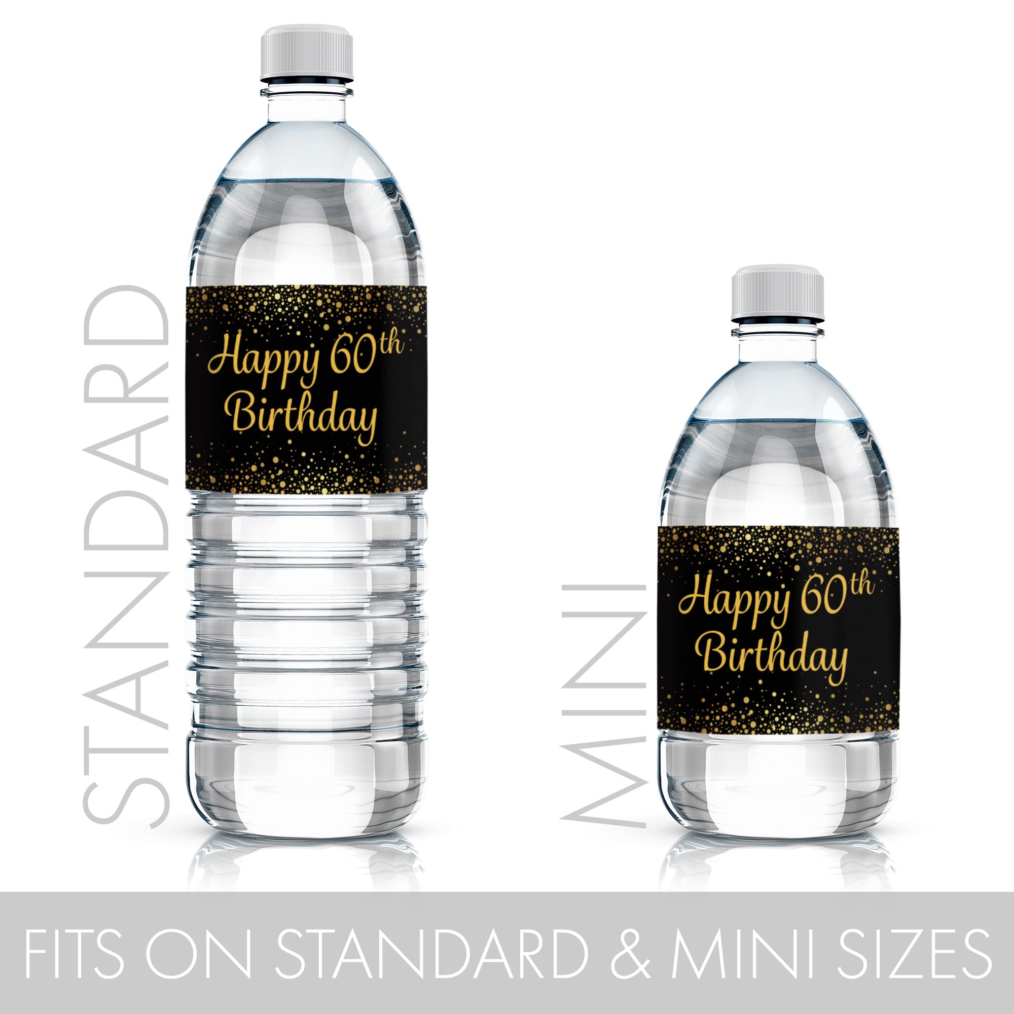 Black And Gold 60Th Birthday Party Water Bottle Labels - 24 Stickers
