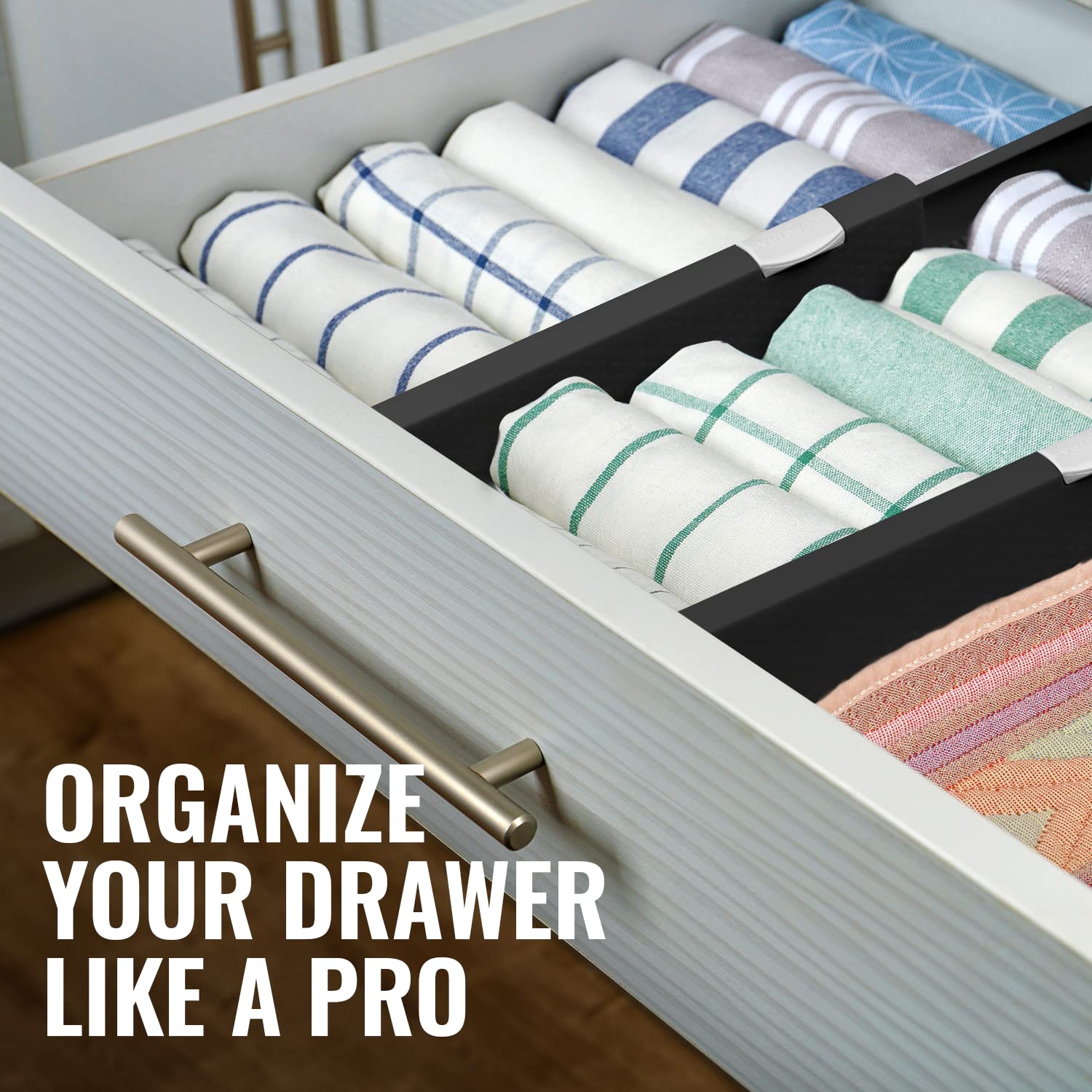RAPTUROUS Adjustable Drawer Dividers 4 Pack, 4    High, 15.5-21    Long, Dresser Drawer Organizer for Bedroom, Closet, Kitchen,