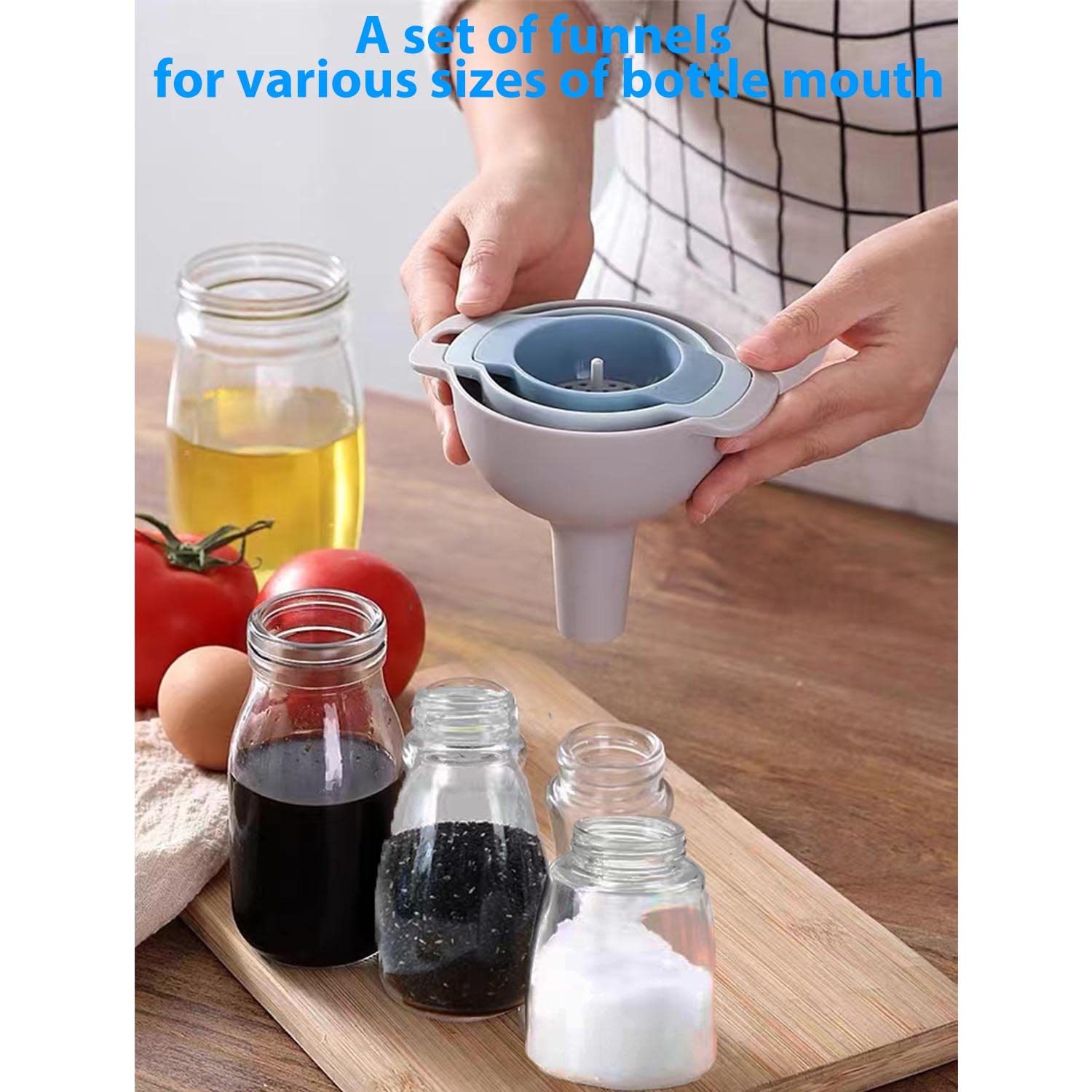 Set Of 4 Funnels For Filling Bottles, Bpa-Free Food Grade Kitchen Funnels With Detachable Strainer Filter For Kitchen Use Oil, L