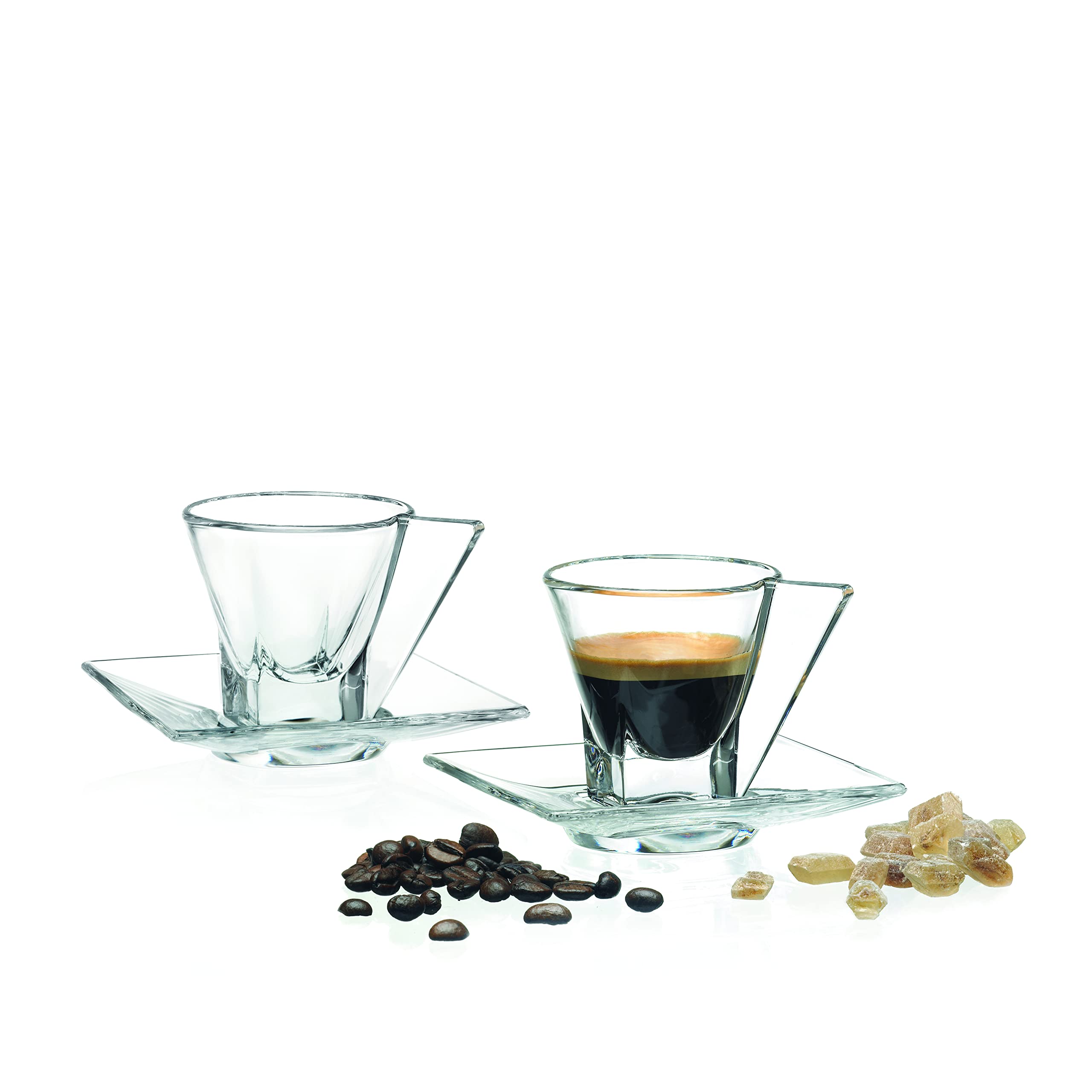 Barski Glass - Cappuccino Cups With Saucers - 6.4 Oz - Glass Coffee Mug And Saucer - For Specialty Coffee Drinks - Latte - Caf