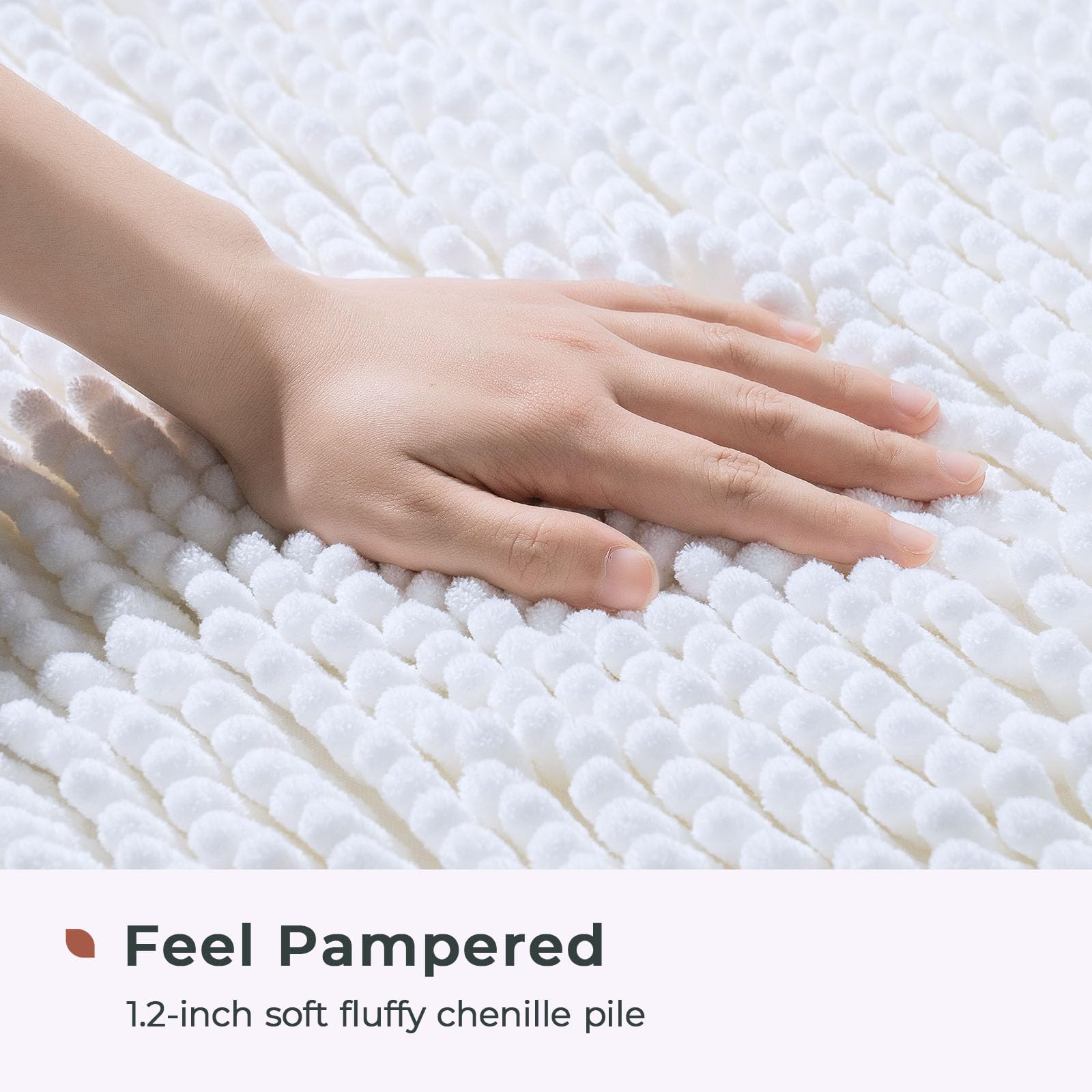FRESHMINT Chenille Bathroom Rugs Mat 32?x20?  Non-Slip Bath Mat for Bathroom Floor & Bathtub  Washable Soft Shower Shag Bath Rugs  Durable Fluffy Thick Water Absorbent Microfiber Shower Mat  White