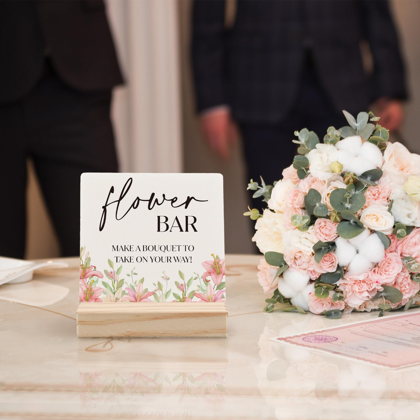 ANlANG Flower Bar Sign, Flower Bar Desk Decor, Bridal Shower Sign Wood Plaque, Wedding flowers, WeddingAccessories for Reception
