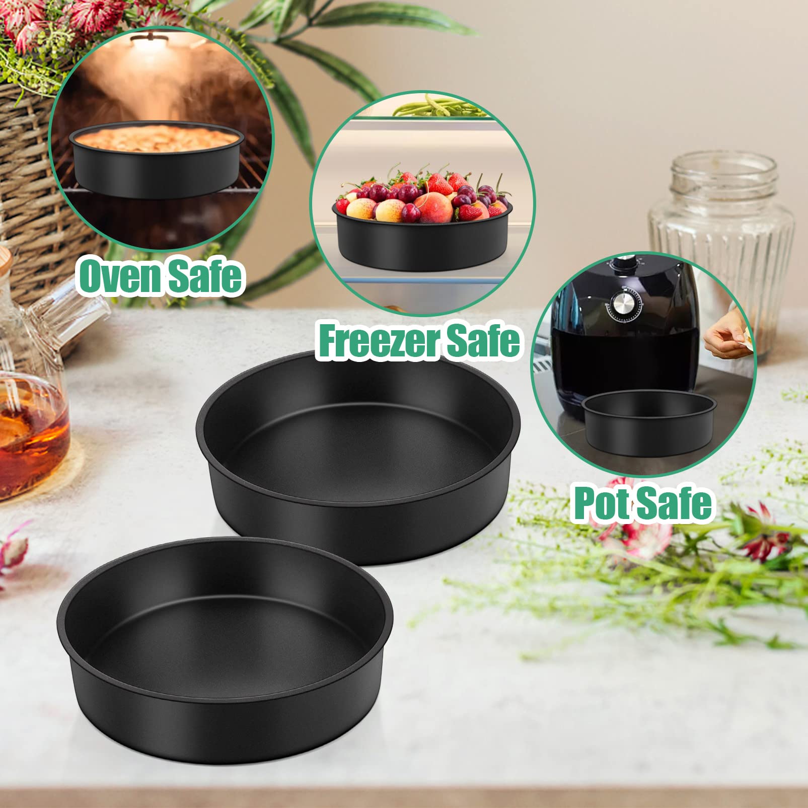 Teamfar 8 Inch Cake Pan, Round Baking Layer Cake Pan Set Of 2, With Non-Stick Coating Stainless Steel Core For Birthday, Party,
