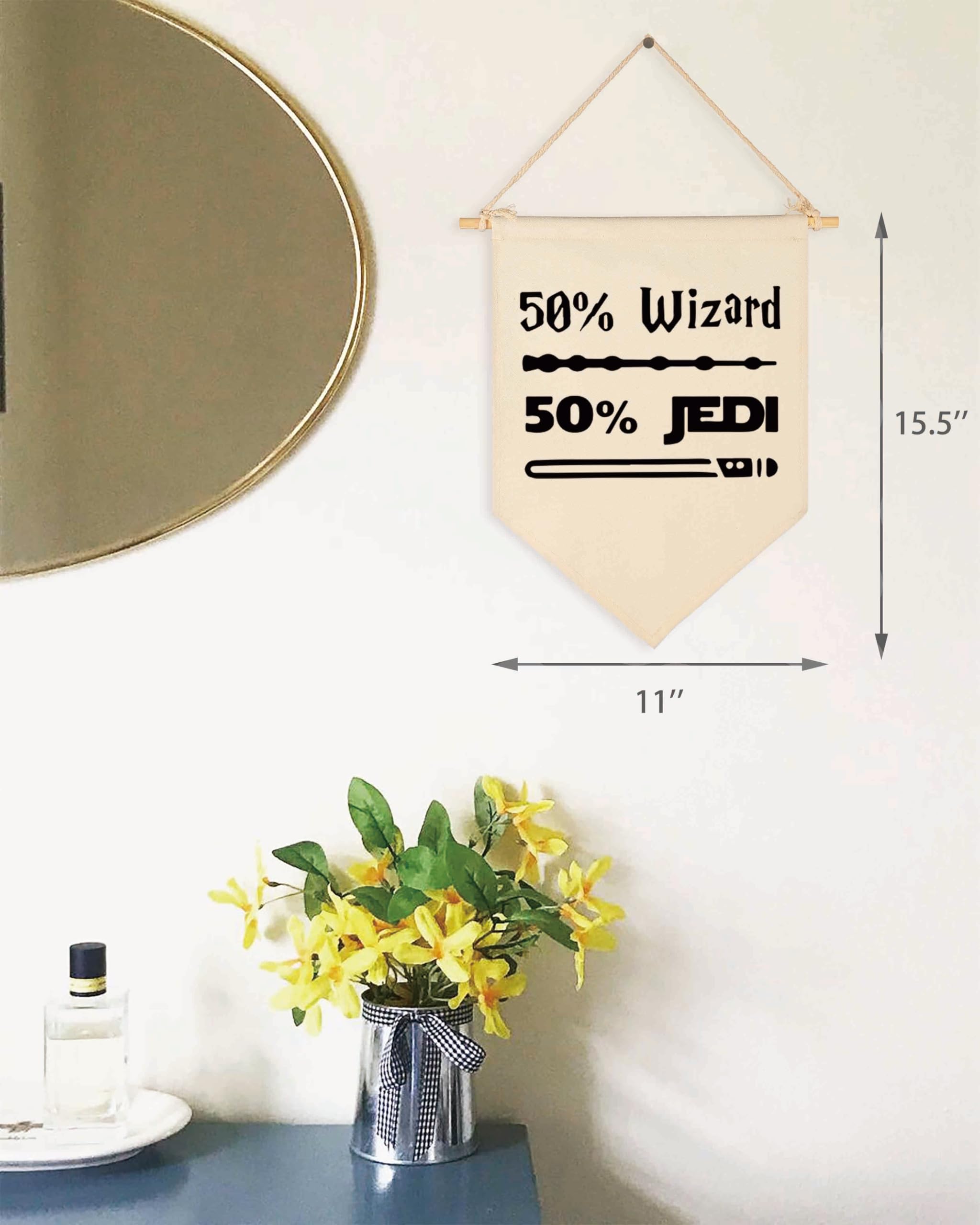 50% Wizard 50% Jedi-Canvas Hanging Flag Banner Wall Sign Decor Gift for Baby Kids Boy Nursery Teen Room Front Door -Star Harry Quotes Wars Potter Gift