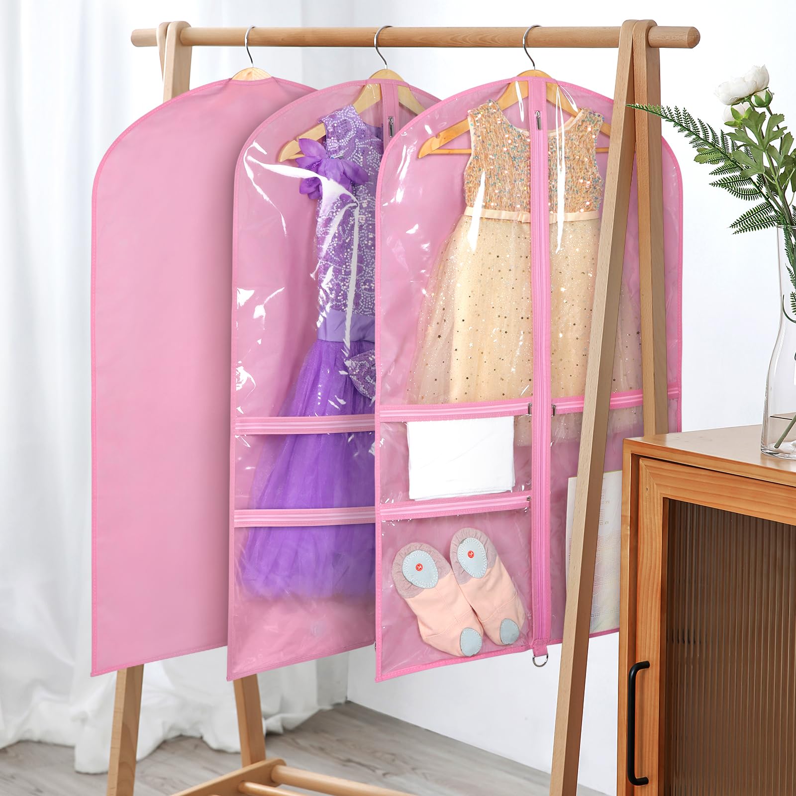 Univivi Garment Bags For Dance Costumes For Hanging Clothes, 40 Inch Breathable Dance Competition Garment Bag With 3 Medium Clea