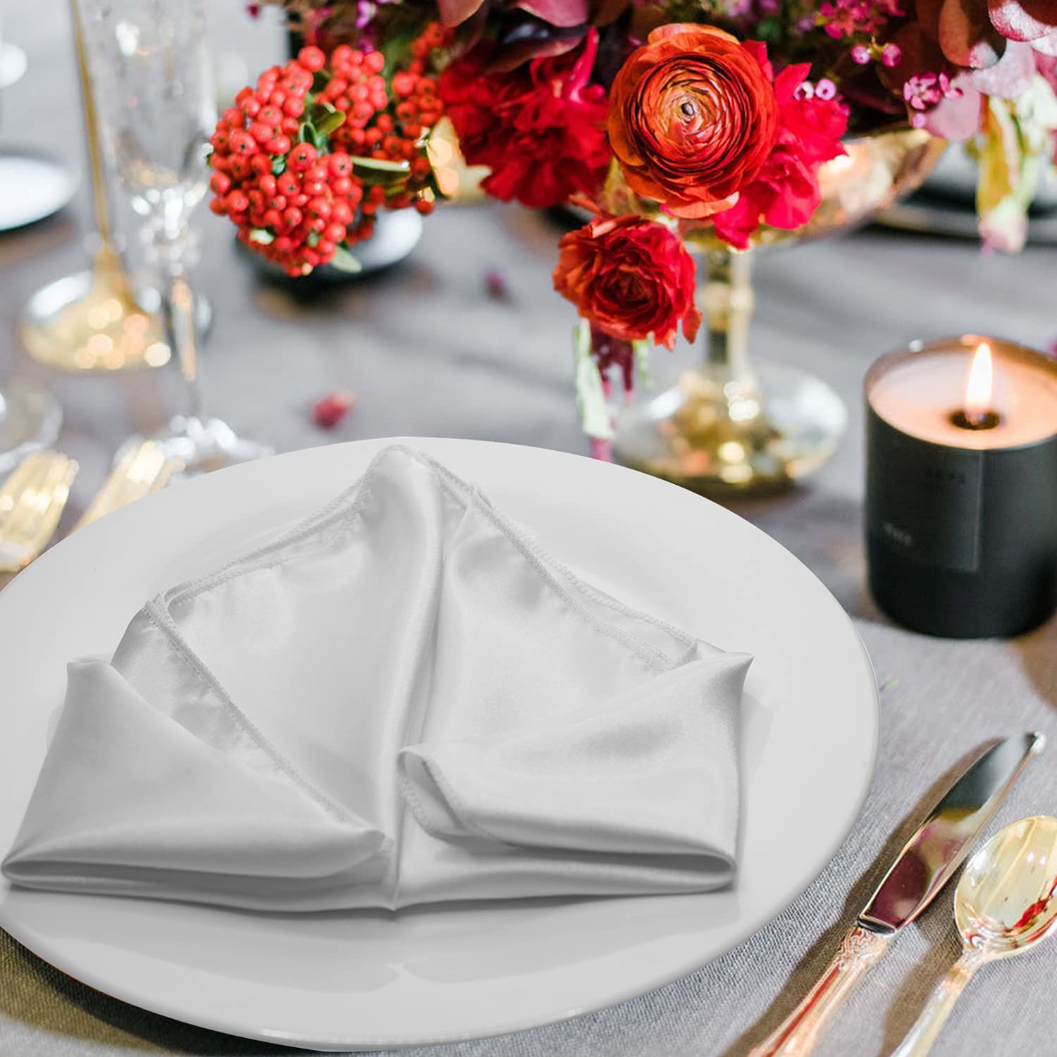 White Cloth Napkin Set Of 12,Satin Dinner Napkins Cloth Washable,Reusable Napkin For Everyday Use Dining Table,Restaurant,Weddin